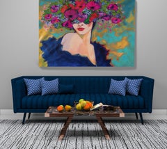 Pintura Floral Retrato Texturizado Técnica Mixta Primavera Pasión Bohemia