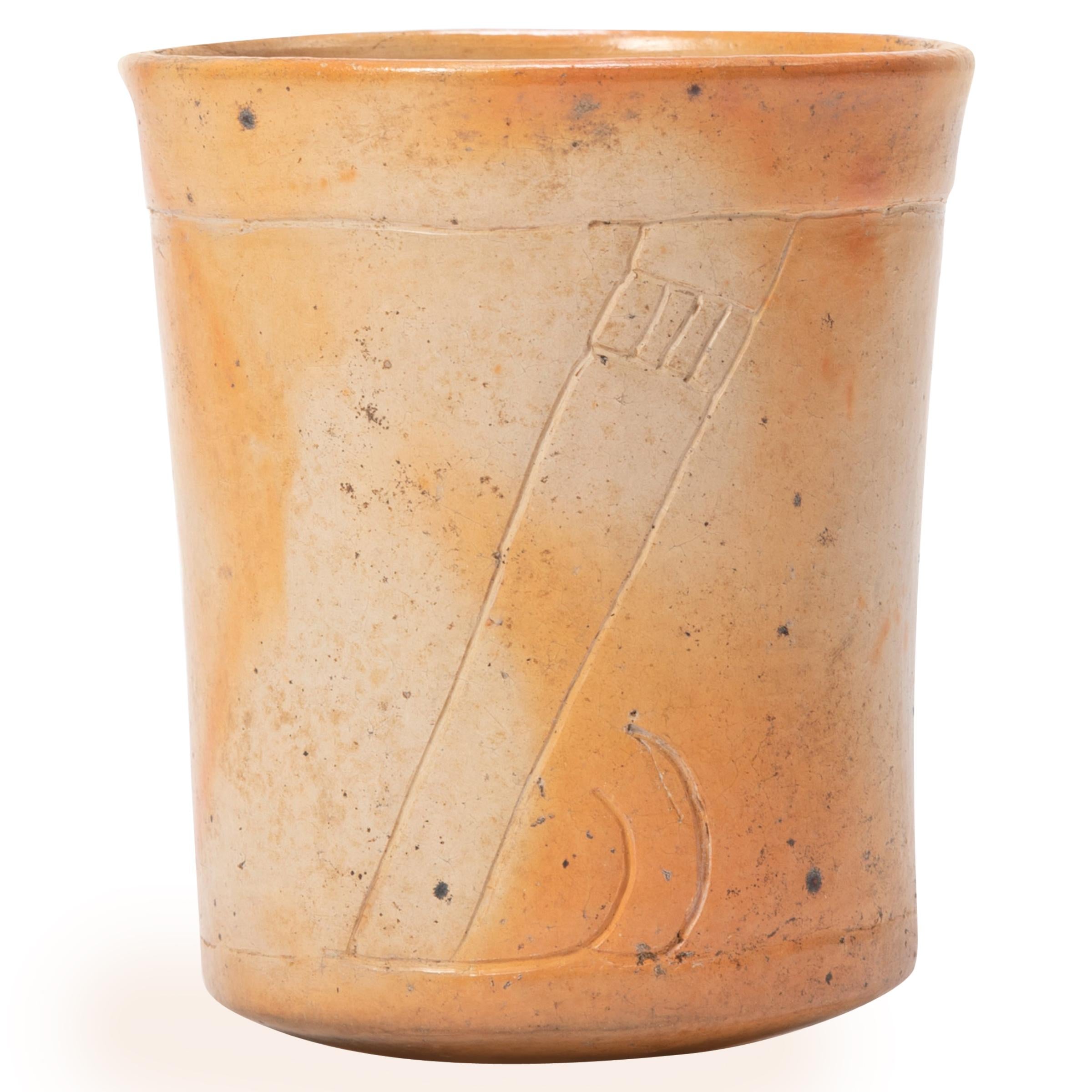 Maya Incised Creamware Cylinder Vessel