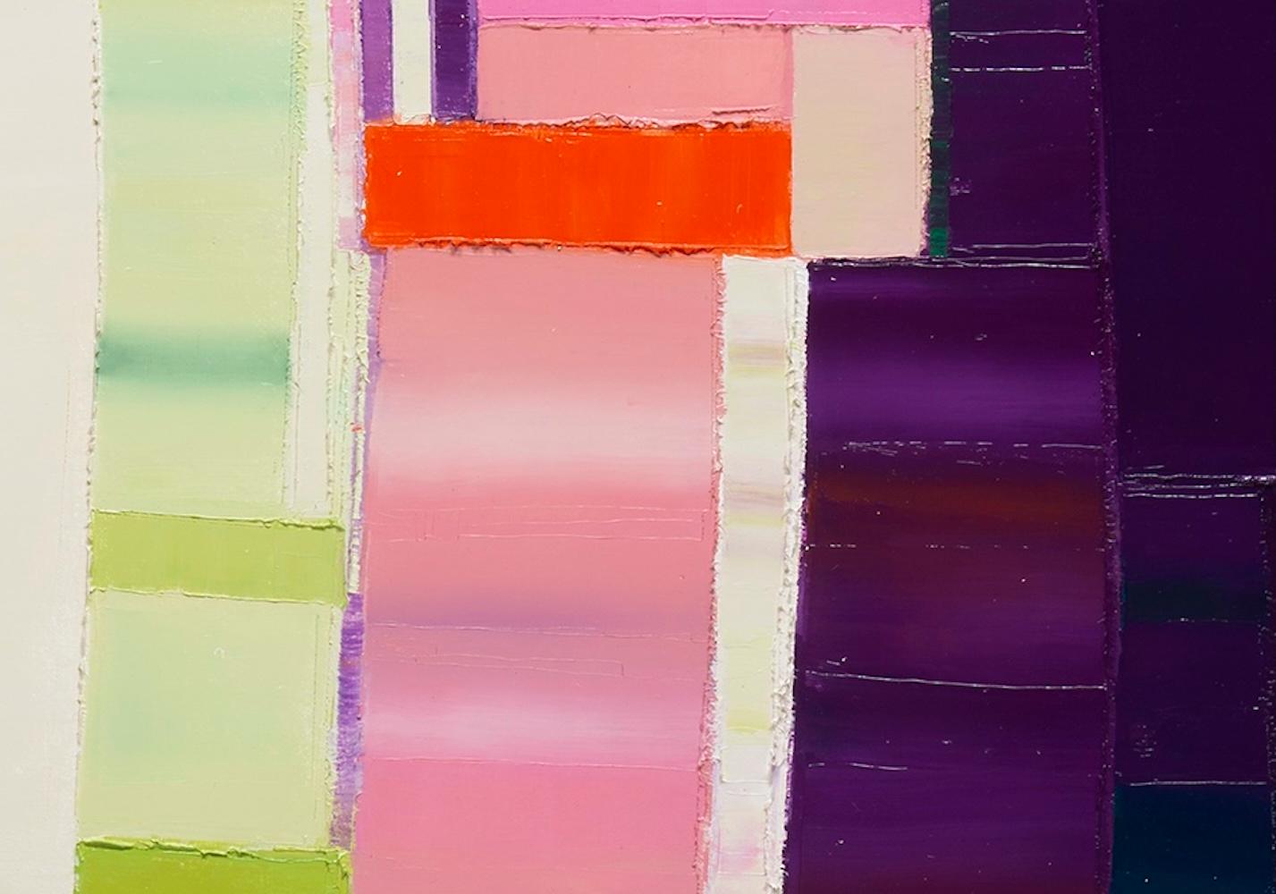 Begin Again 5, 36 x 48 in Vibrant Lila, Rosa, Creme & Grün Abstrakte Malerei im Angebot 1