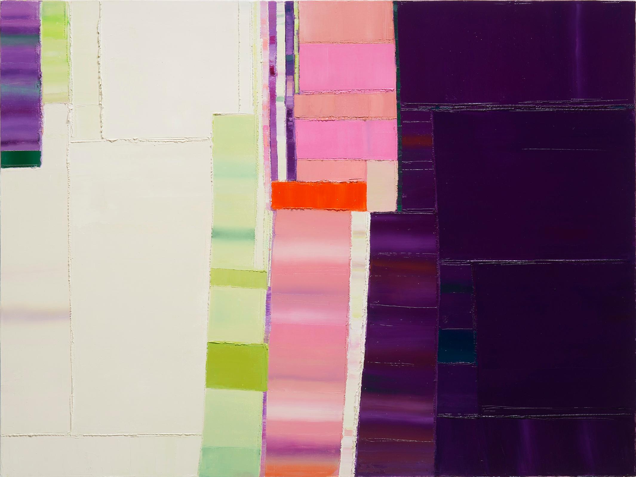 Begin Again 5, 36 x 48 in Vibrant Lila, Rosa, Creme & Grün Abstrakte Malerei im Angebot 5