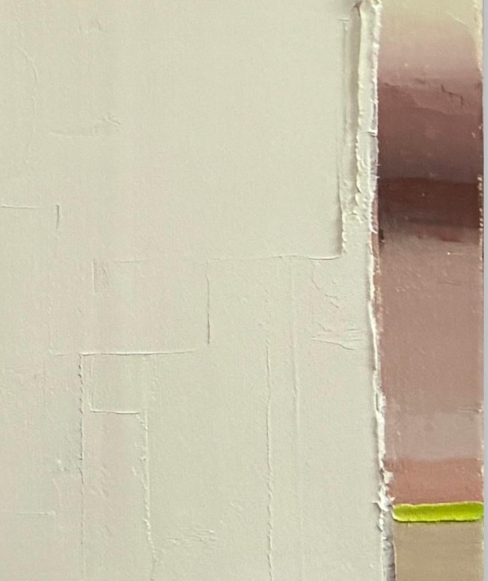 Maya Kabats Let the World Push Through ist ein Beispiel für ihren charakteristischen Ansatz, Kompositionen durch dicke, absichtliche Schichten von Ölfarbe aufzubauen, die abgeschabt und überarbeitet werden, um taktile Oberflächen zu schaffen. Ihre