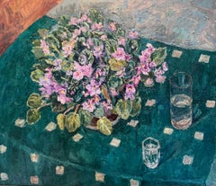 " Violets on a green tablecloth" Oil cm. 70 x 60