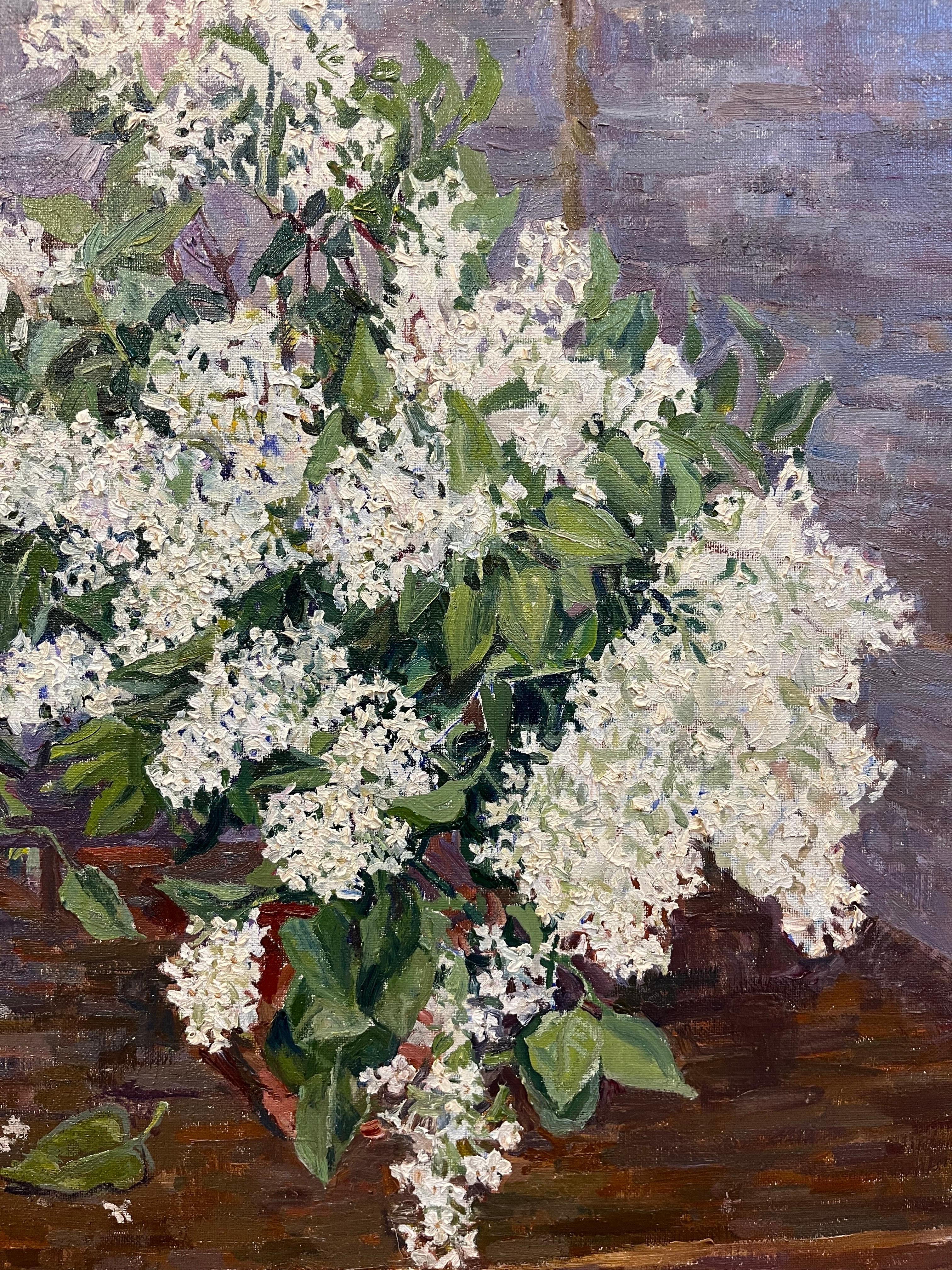 « Lilas blanc », huile de 89 x 89 cm  blanc,1996 - Painting de Maya KOPITZEVA