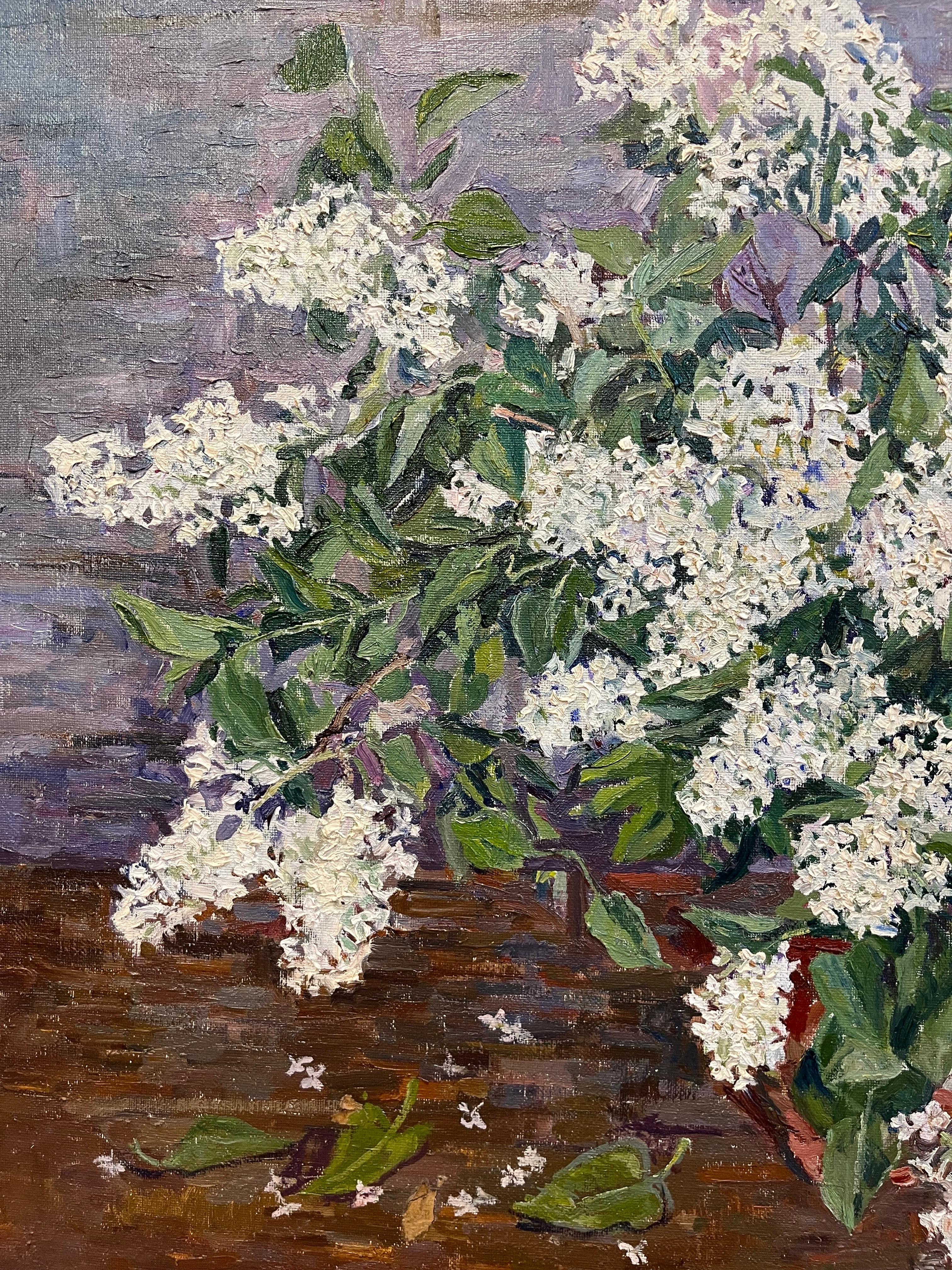 « Lilas blanc », huile de 89 x 89 cm  blanc,1996 - Impressionnisme Painting par Maya KOPITZEVA