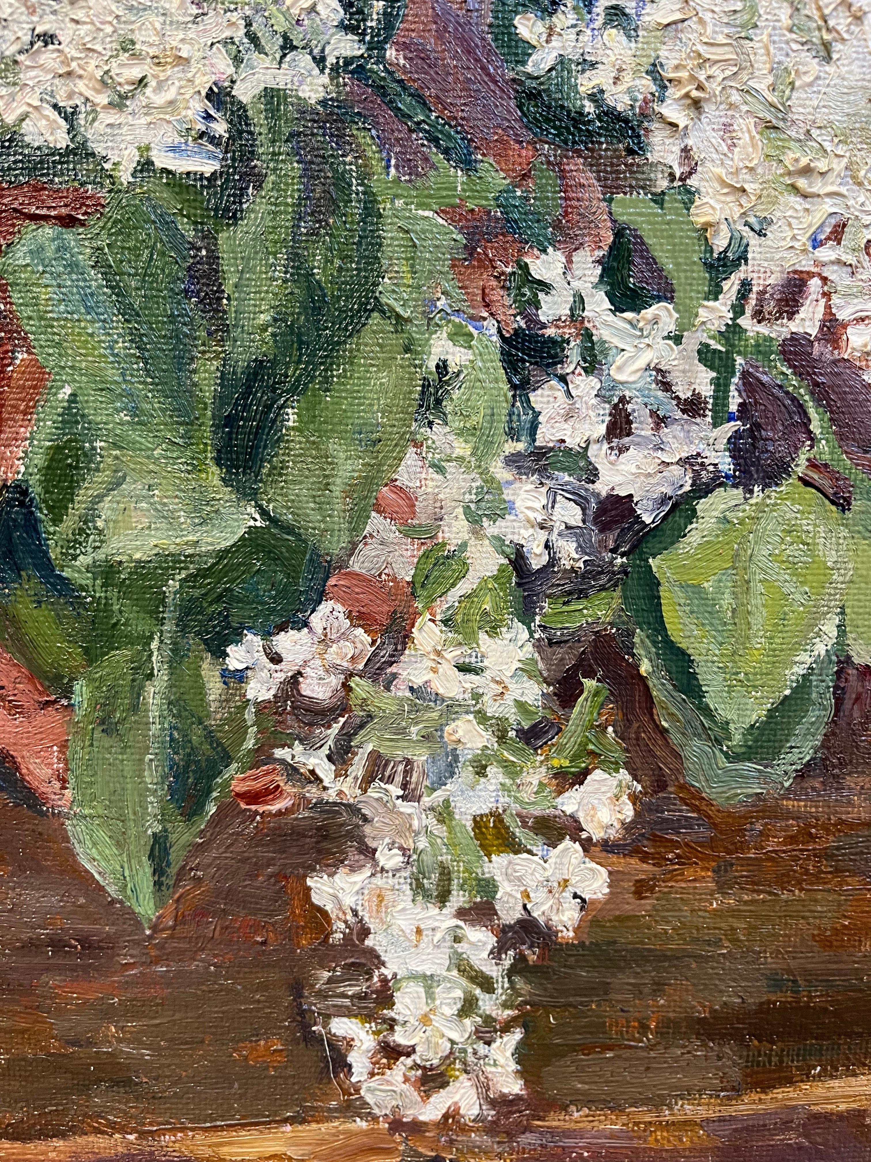 « Lilas blanc », huile de 89 x 89 cm  blanc,1996 en vente 2