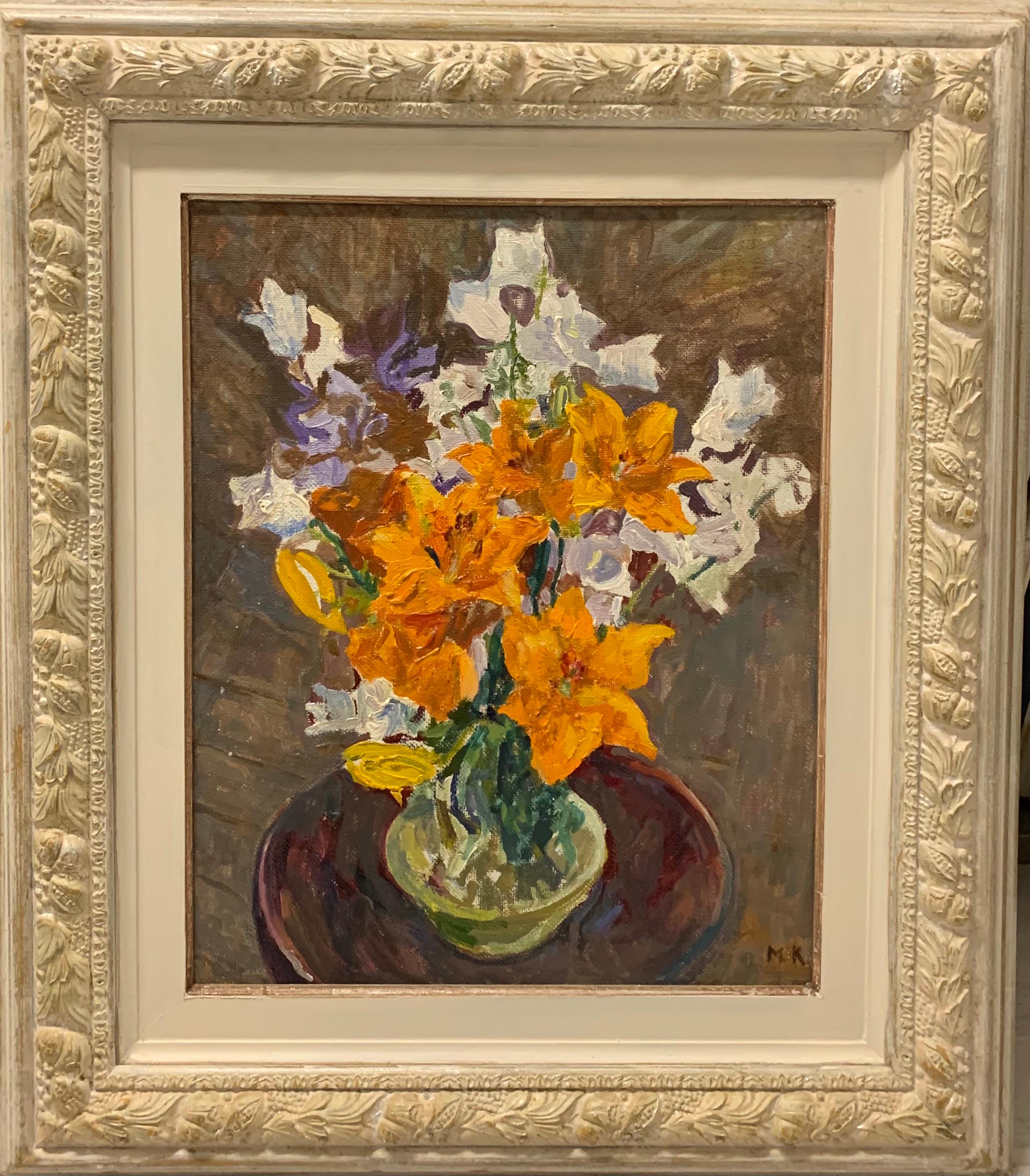 Maya KOPITZEVA Still-Life Painting - "Bouquet of orange flowers"Flowers, Orange  Oil cm. 40 x 50  1981