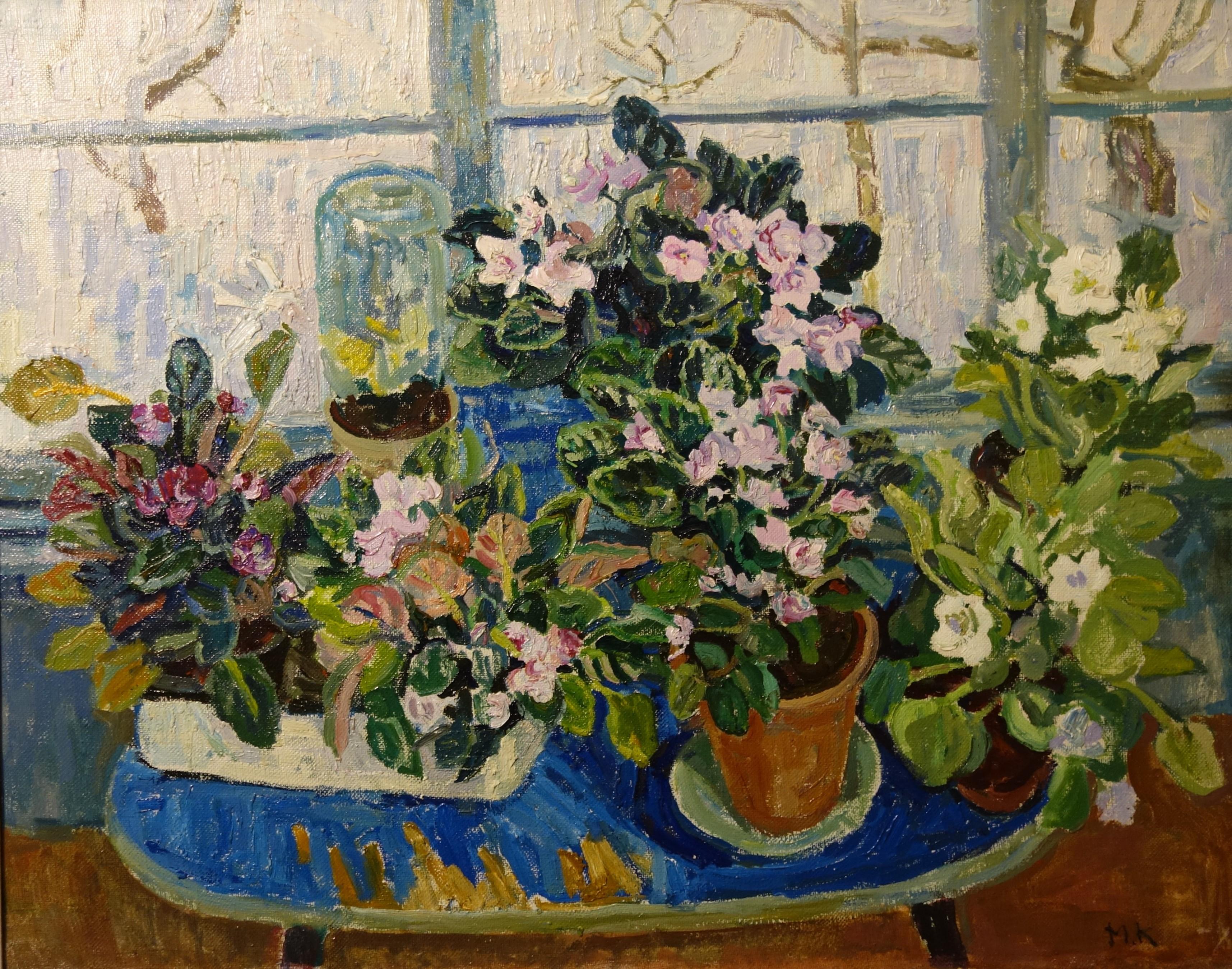 « Pot à fleurs »  fleurs , fenêtre, cm. 90 x70  1995 - Painting de Maya KOPITZEVA