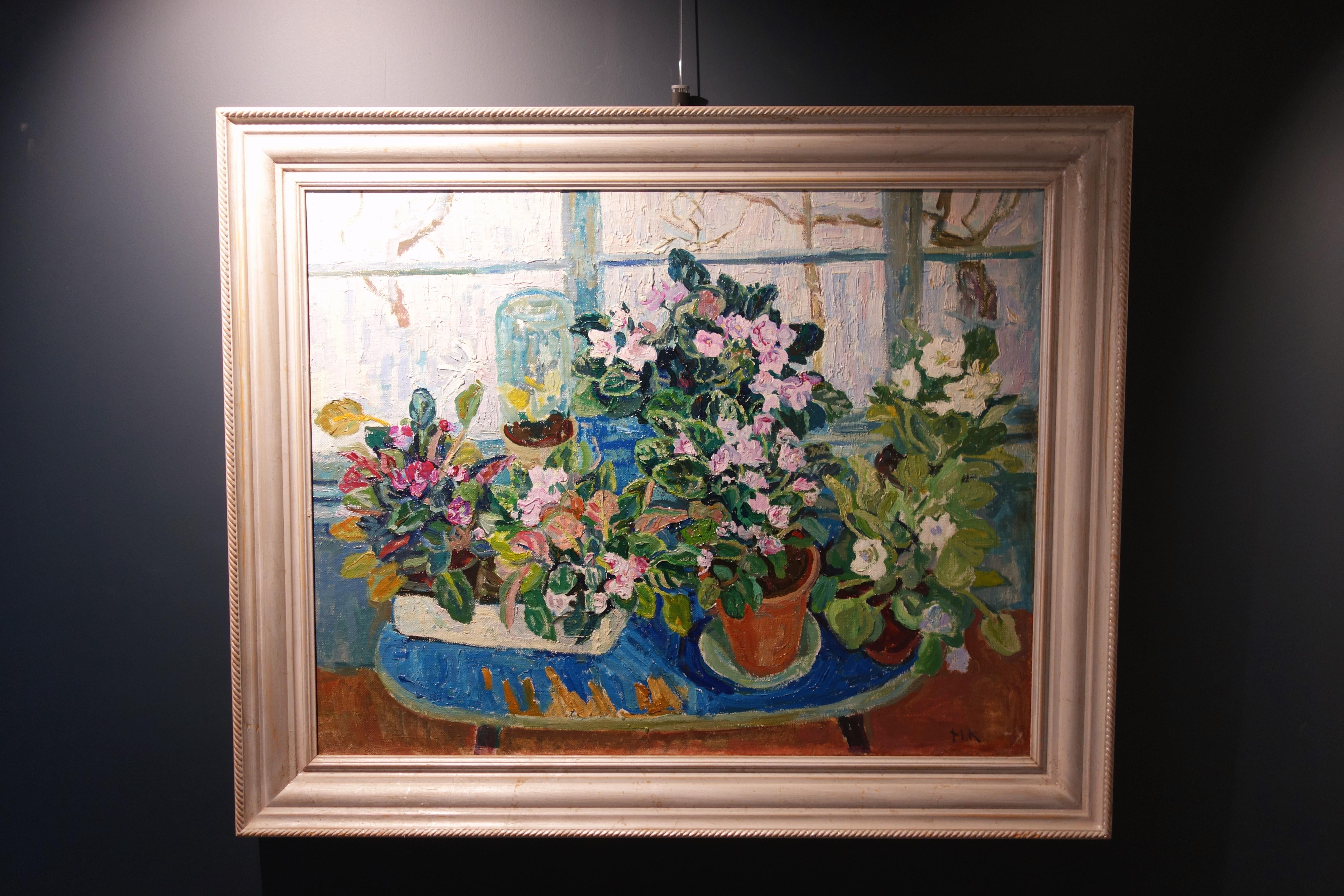 « Pot à fleurs »  fleurs , fenêtre, cm. 90 x70  1995 en vente 1
