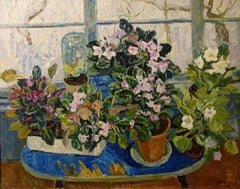 "Blumentopf"  Fenster mit Blumen, cm. 90 x70  1995