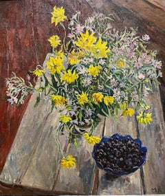 "Flowers and blueberries"  Oil cm.69 x 79 2000