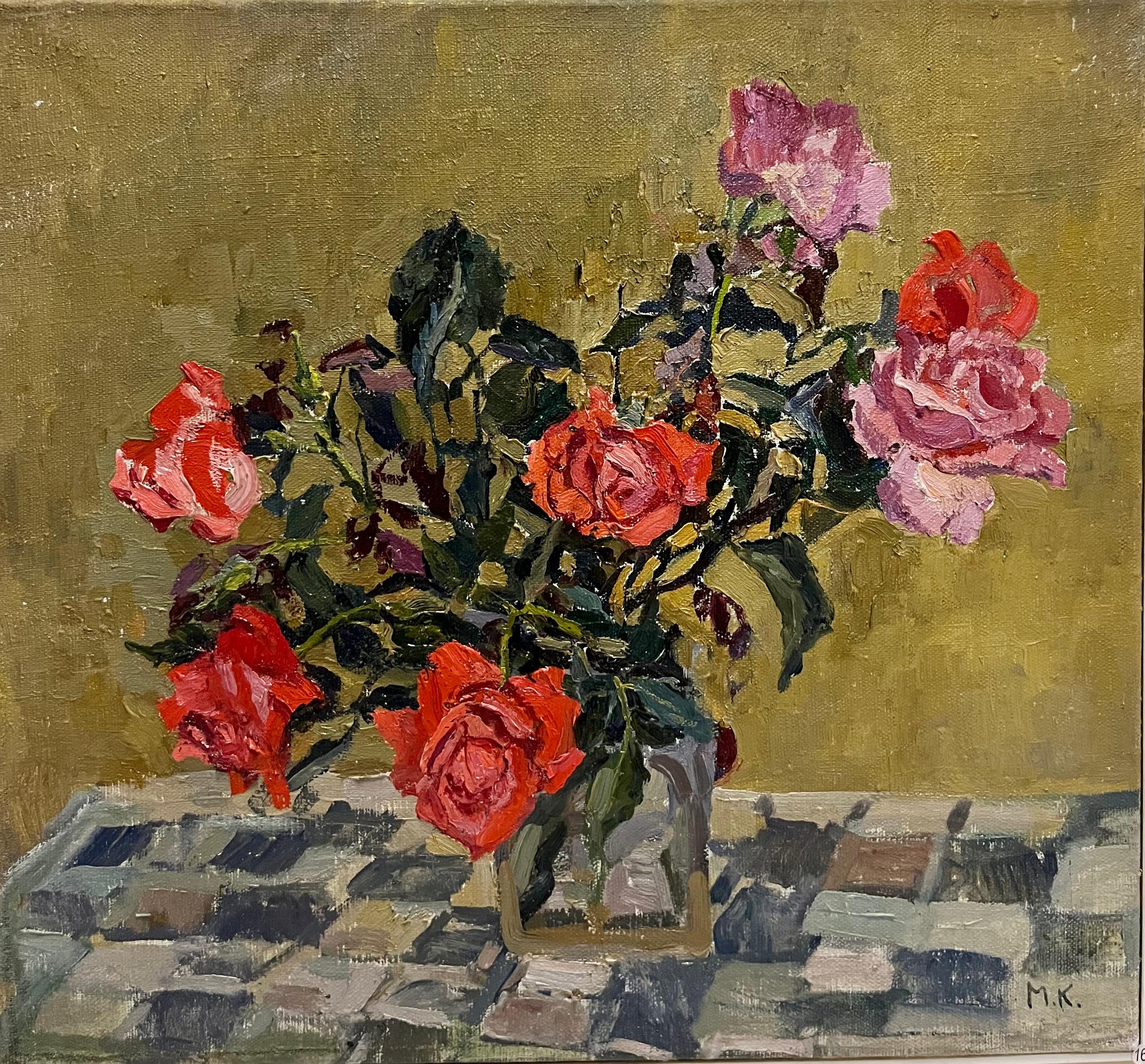 Red Roses, Ölgemälde, cm 52 x 48, 1968 – Painting von Maya KOPITZEVA