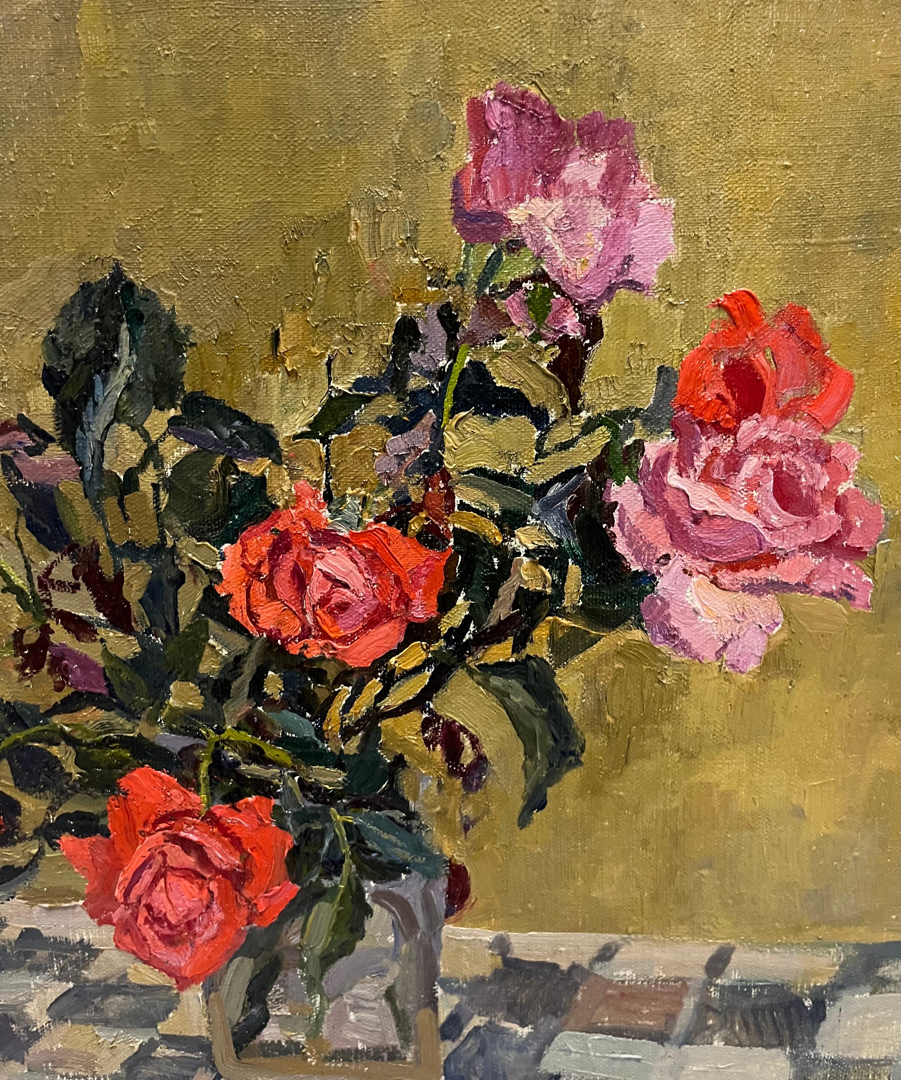 Red Roses, Ölgemälde, cm 52 x 48, 1968 (Impressionismus), Painting, von Maya KOPITZEVA