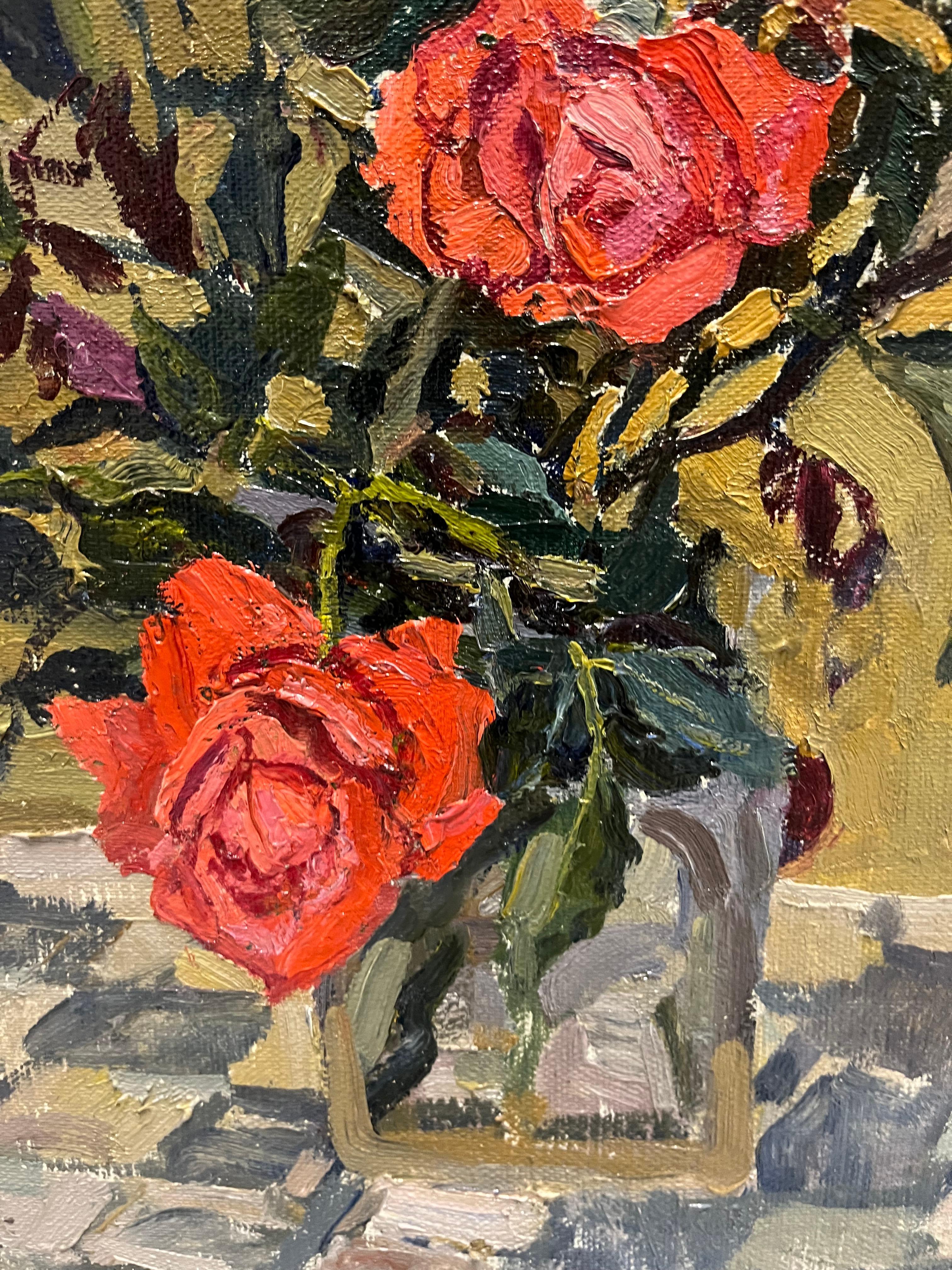 Red Roses, Ölgemälde, cm 52 x 48, 1968 im Angebot 3