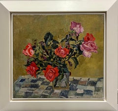 Vintage "Red Roses” Oil cm 52 x 48 1968