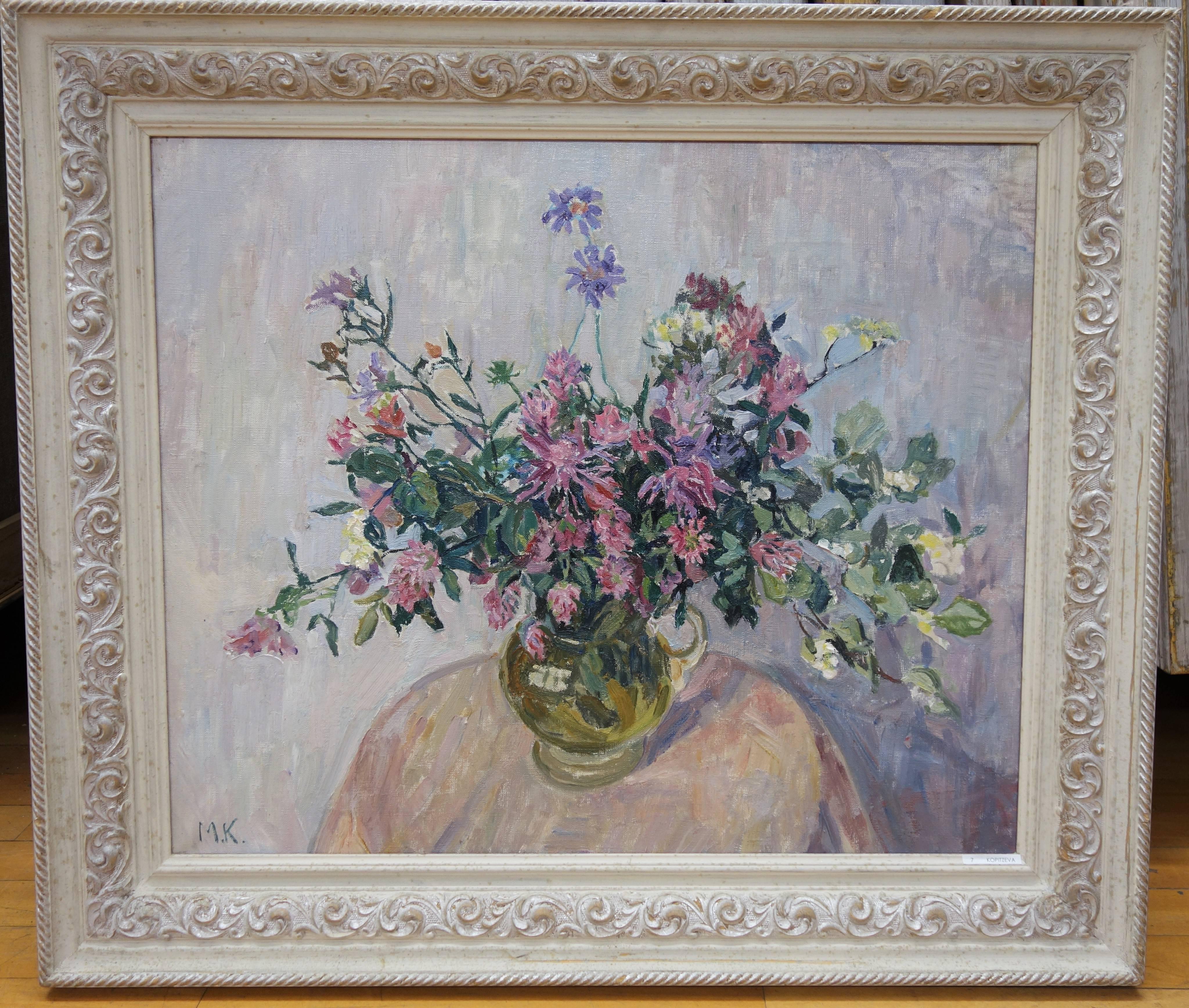 „Rosenblumen“ Rosen, Grün, Blumen cm. 66 x 55 Öl, Öl  – Painting von Maya KOPITZEVA