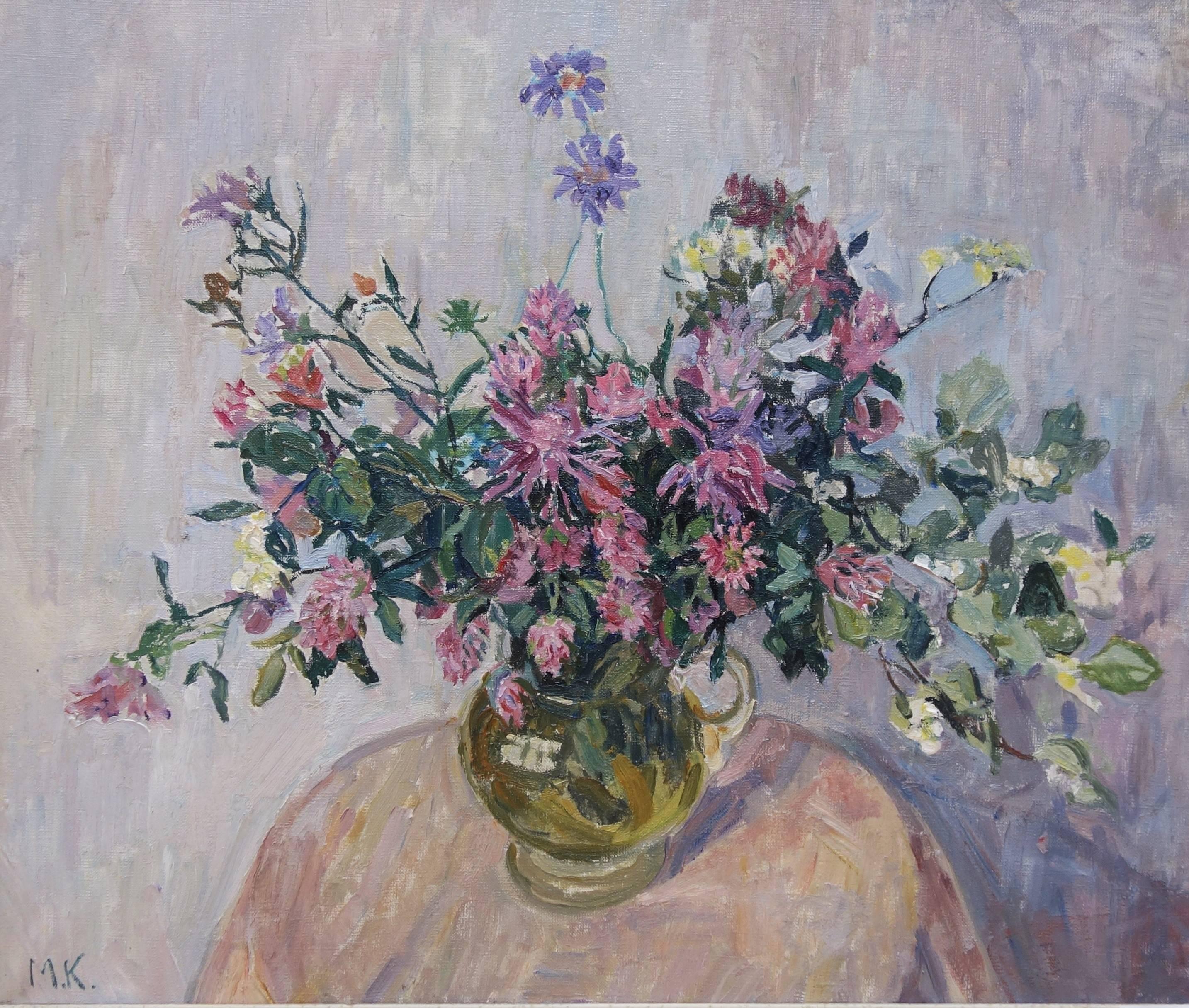 Figurative Painting di Maya KOPITZEVA - "fiori di rosa" Rose, Greene & Greene, Fiori cm. 66 x 55 Olio