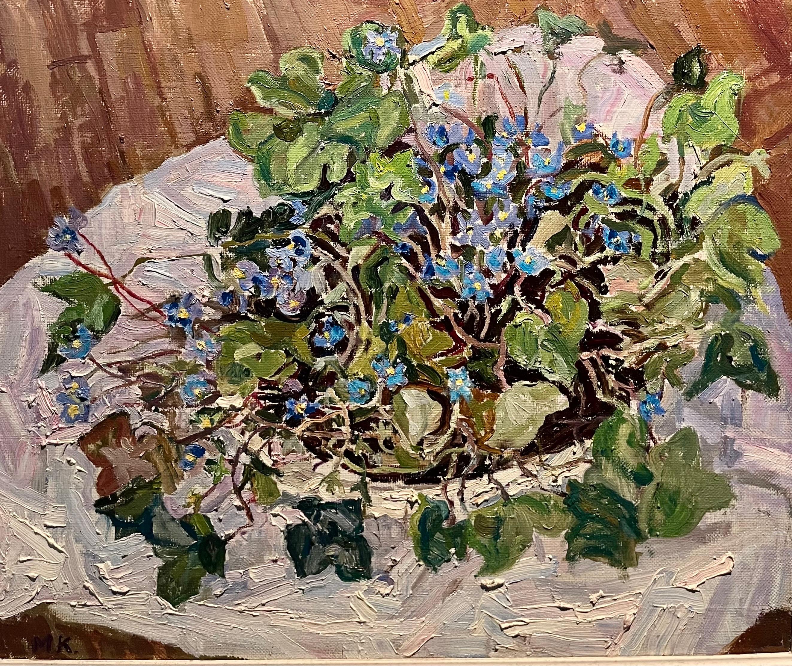 „Snowdrop“ Blumen , violett, violett Öl cm. 60 x 50  1998 – Painting von Maya KOPITZEVA