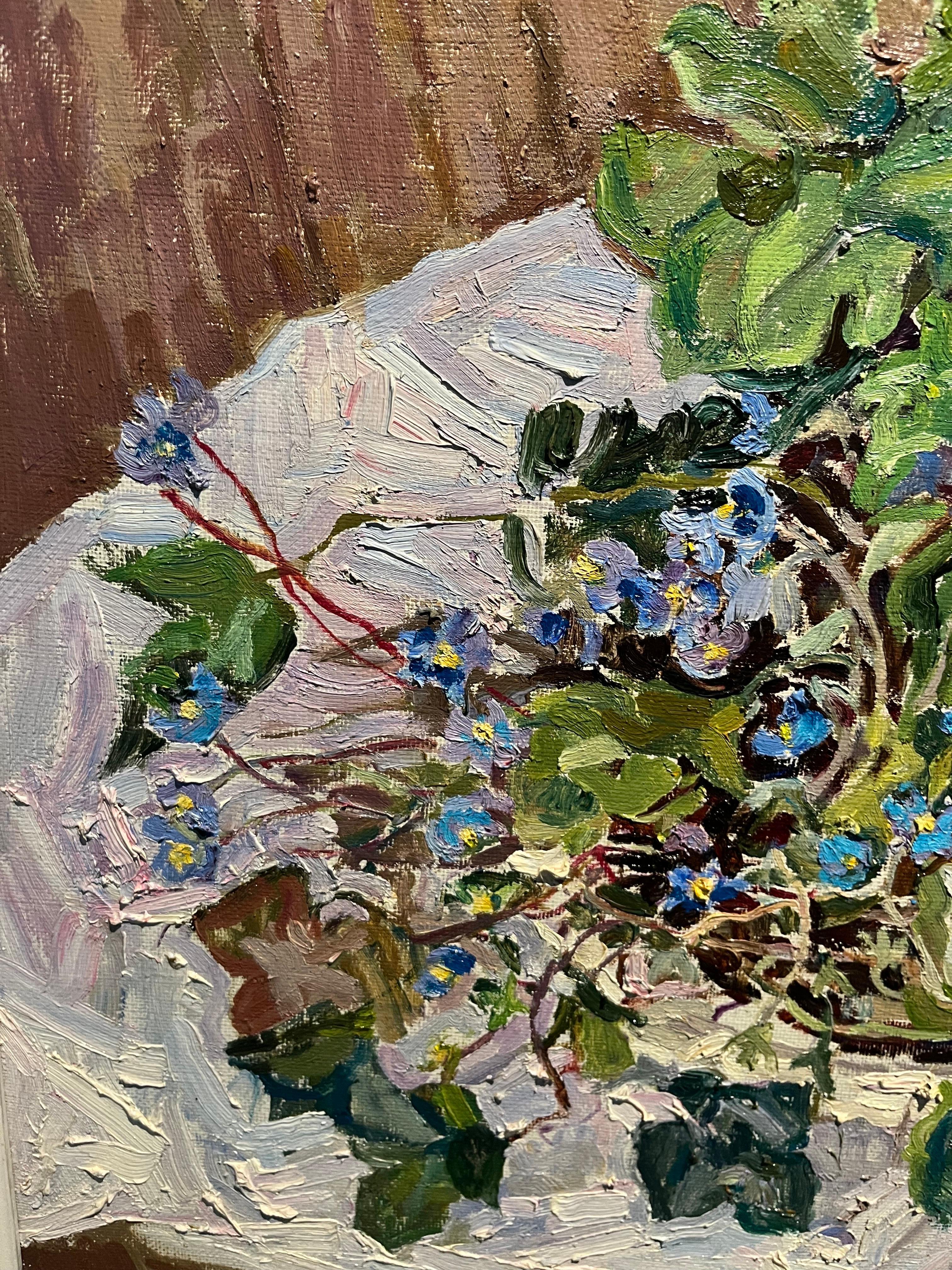 „Snowdrop“ Blumen , violett, violett Öl cm. 60 x 50  1998 (Braun), Figurative Painting, von Maya KOPITZEVA