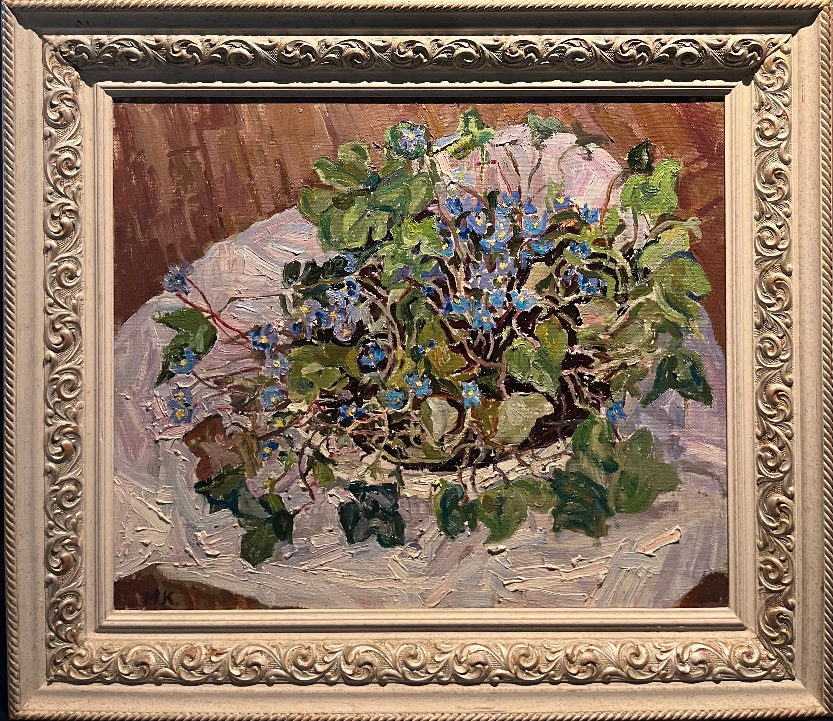 Figurative Painting Maya KOPITZEVA - fleurs, violettes, huile cm. 60 x 50  1998