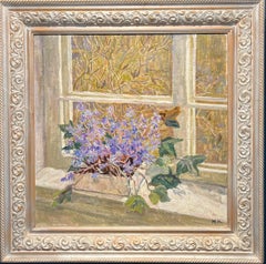 "Snowdrop"flowers , window , violet, violets Oil cm.  55 x 55 