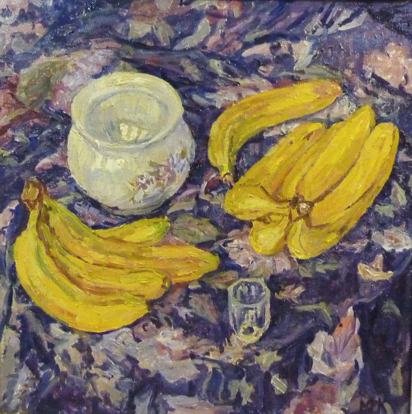 Still life, Bananas, peaches and grapes    oil   cm. 60 x 50  - Painting by Maya KOPITZEVA