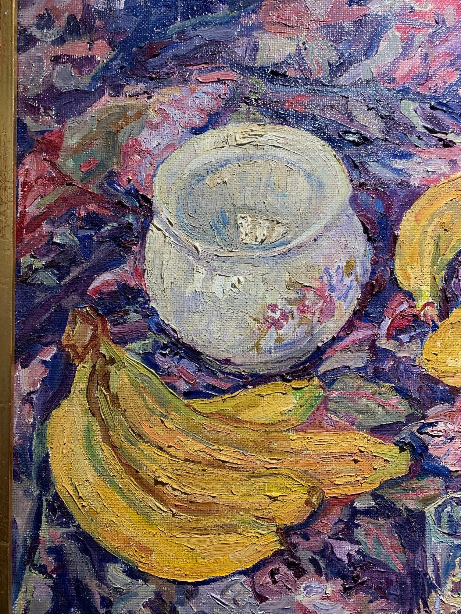 Nature morte, Bananes, pêches et raisins    huile   cm. 60 x 50  - Impressionnisme Painting par Maya KOPITZEVA