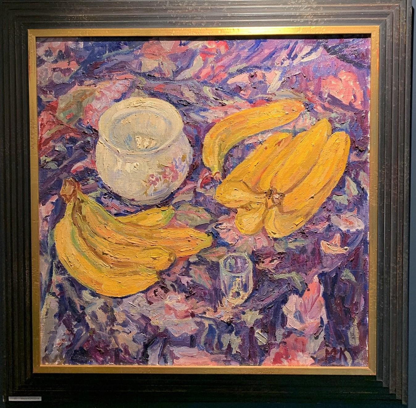 Still-Life Painting Maya KOPITZEVA - Nature morte, Bananes, pêches et raisins    huile   cm. 60 x 50 