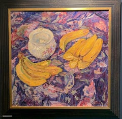 Still life, Bananas, peaches and grapes    oil   cm. 60 x 50 