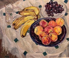 "Still life with fruit" Bananas, peaches and grapes Oil cm.60 x 50