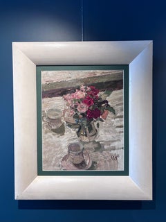 Vaso di rose , rosa e rosse - olio su cartone cm. 40 x 49 1980 ca