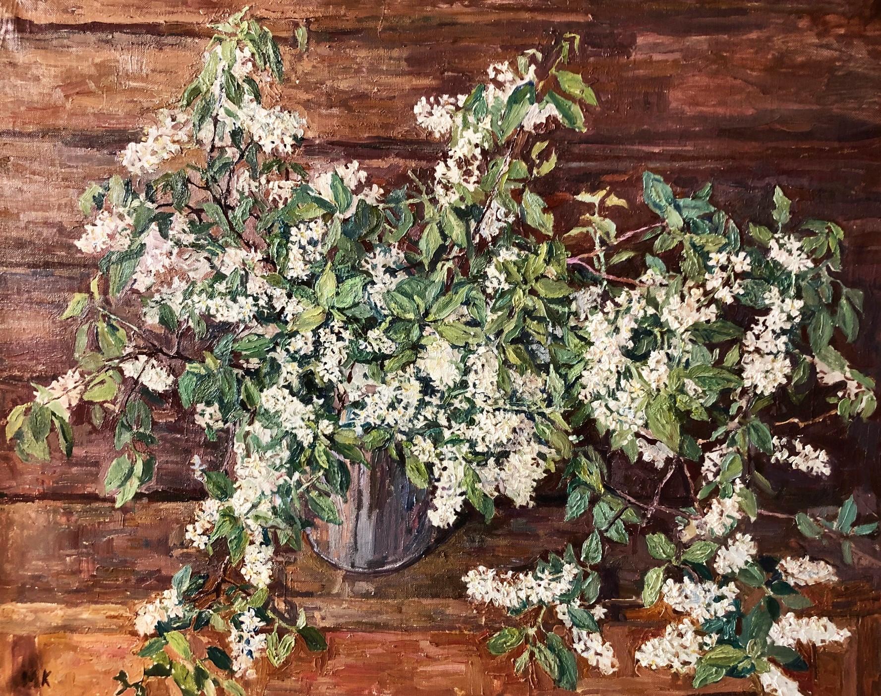 White Cherry blossoms ,   Flowers, Russian Impressionism Oil cm 110 x 80