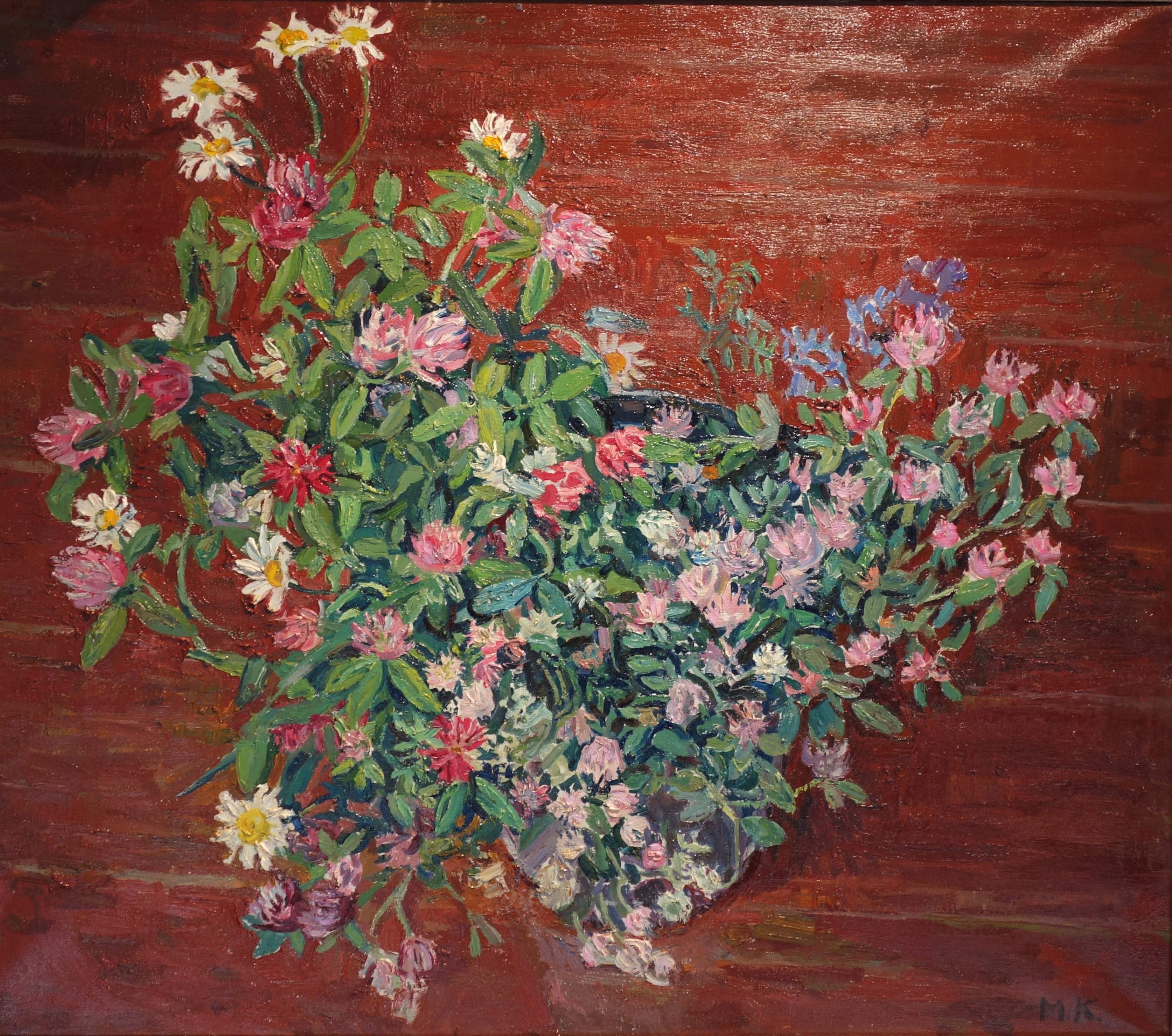 « Wildflowers » Clover and Daisies, rose, blanc, vert,  Offre d'expédition gratuite - Painting de Maya KOPITZEVA