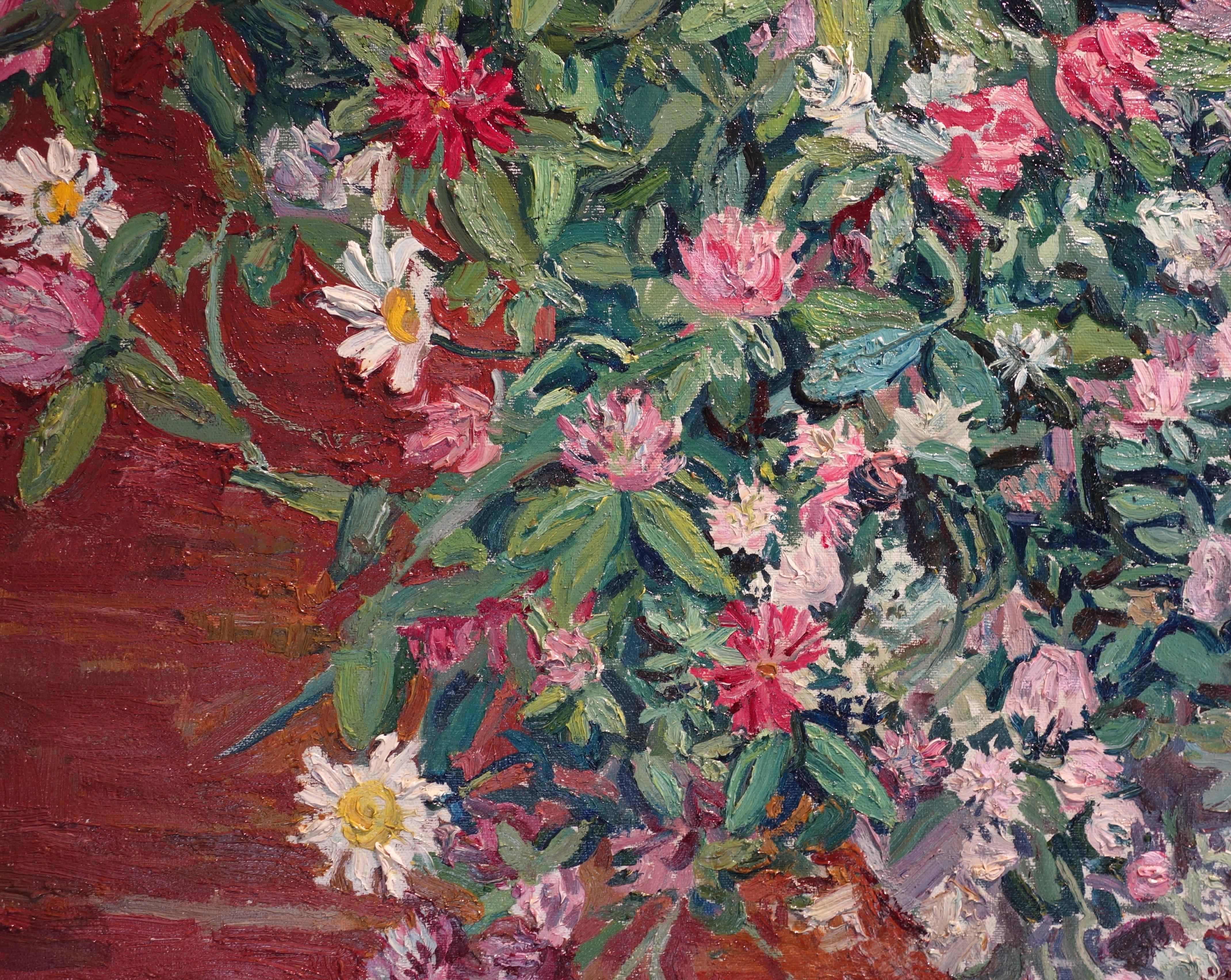 « Wildflowers » Clover and Daisies, rose, blanc, vert,  Offre d'expédition gratuite - Impressionnisme Painting par Maya KOPITZEVA