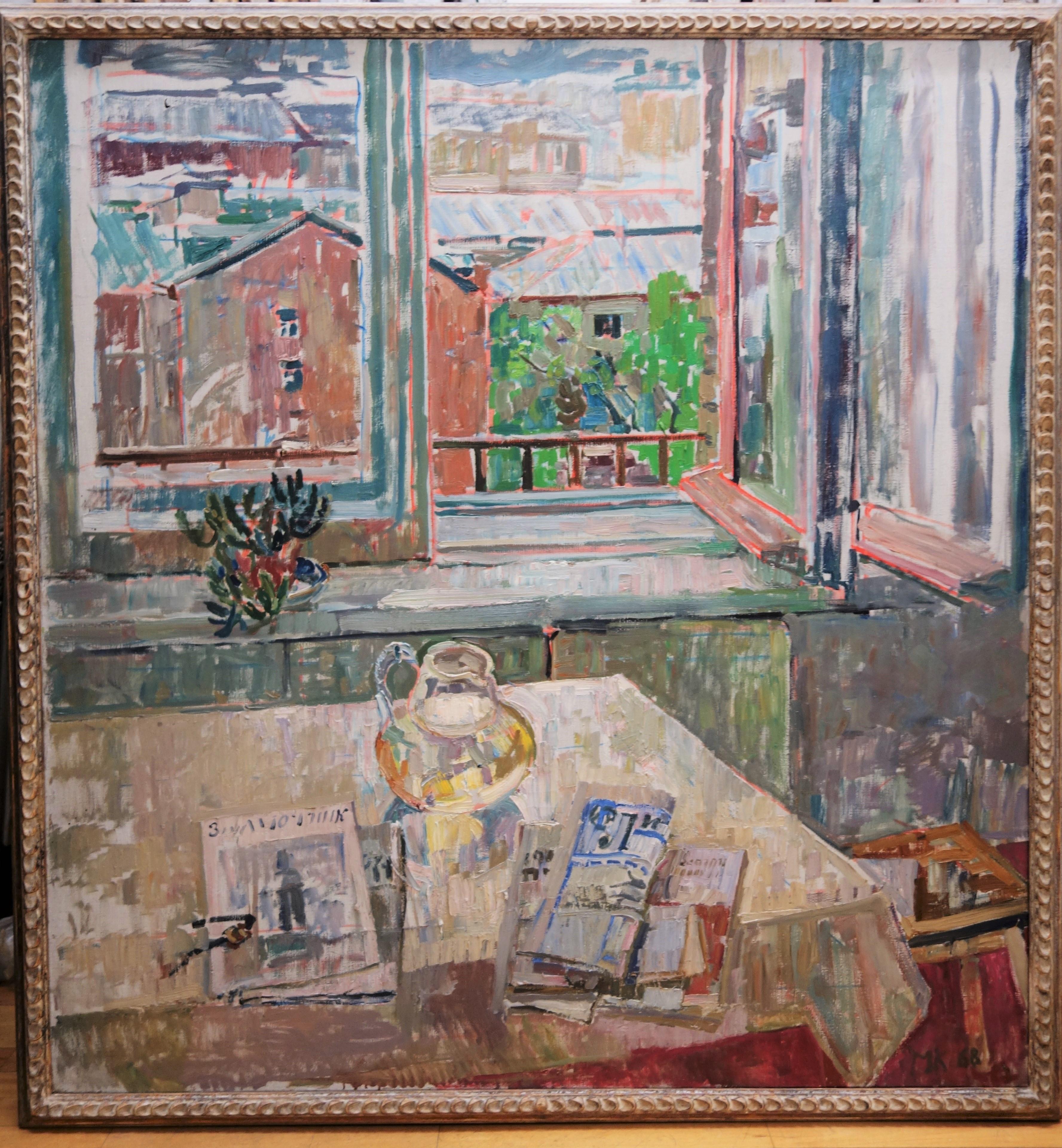 Maya KOPITZEVA Landscape Painting - "Window on the city" Oil cm. 134 x 126, 1968
