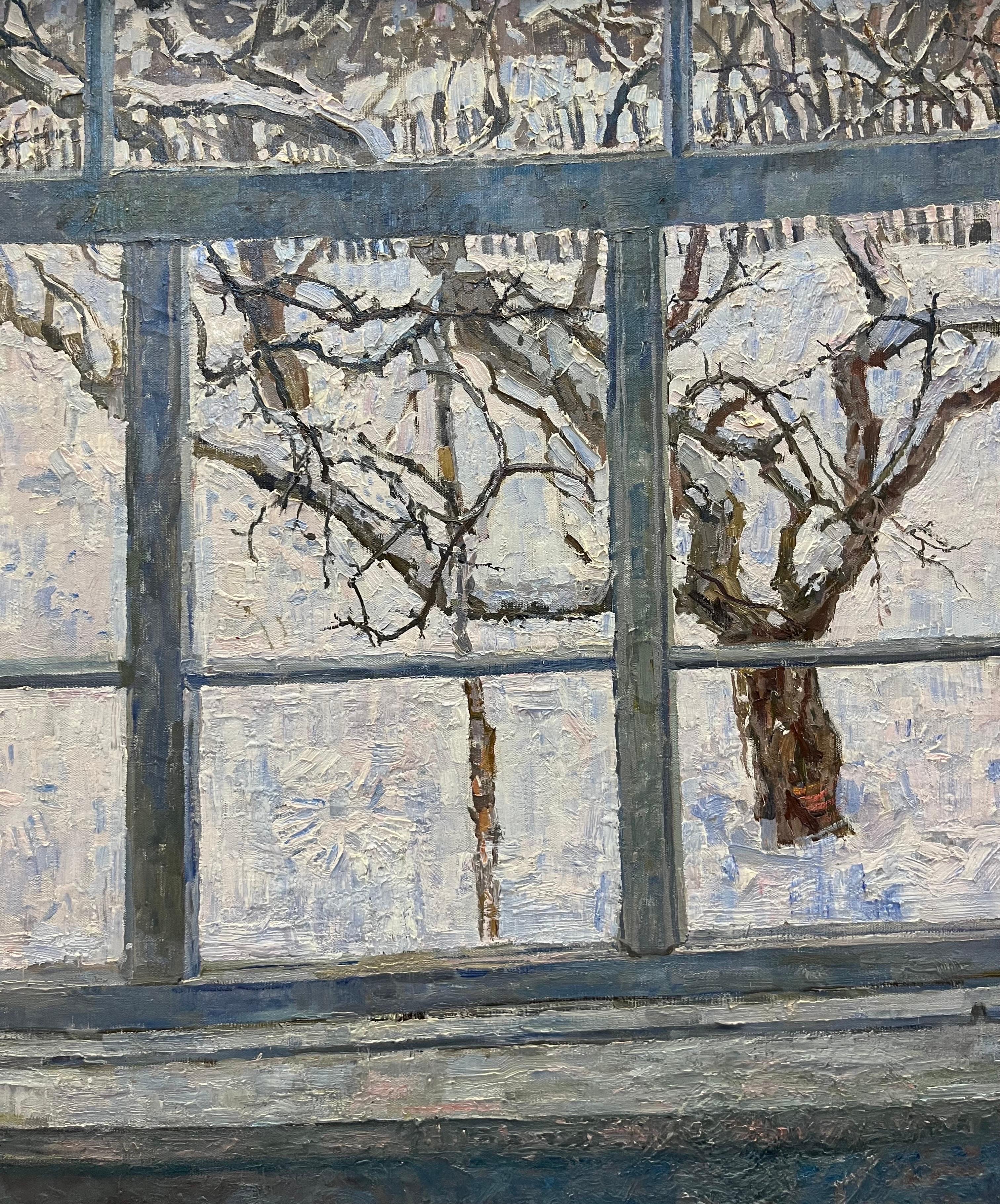 « Jardin d'hiver », huile cm. 115 x 120,1975, fenêtre, hiver - Painting de Maya KOPITZEVA