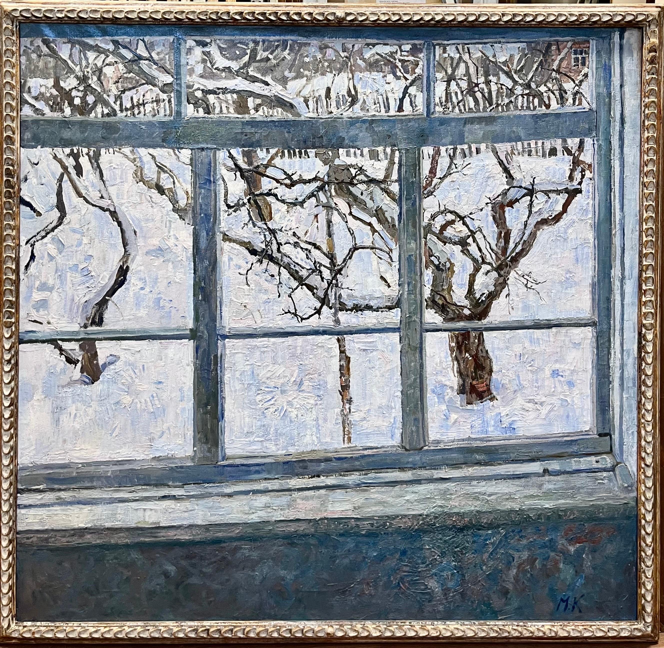 „Winter garden“ Ölgemälde, 115 x 120 cm,1975, Fenster, Winter