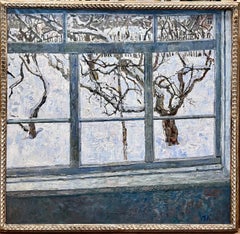 "Winter garden" Oil cm. 115 x 120 , 1975, Window, Winter
