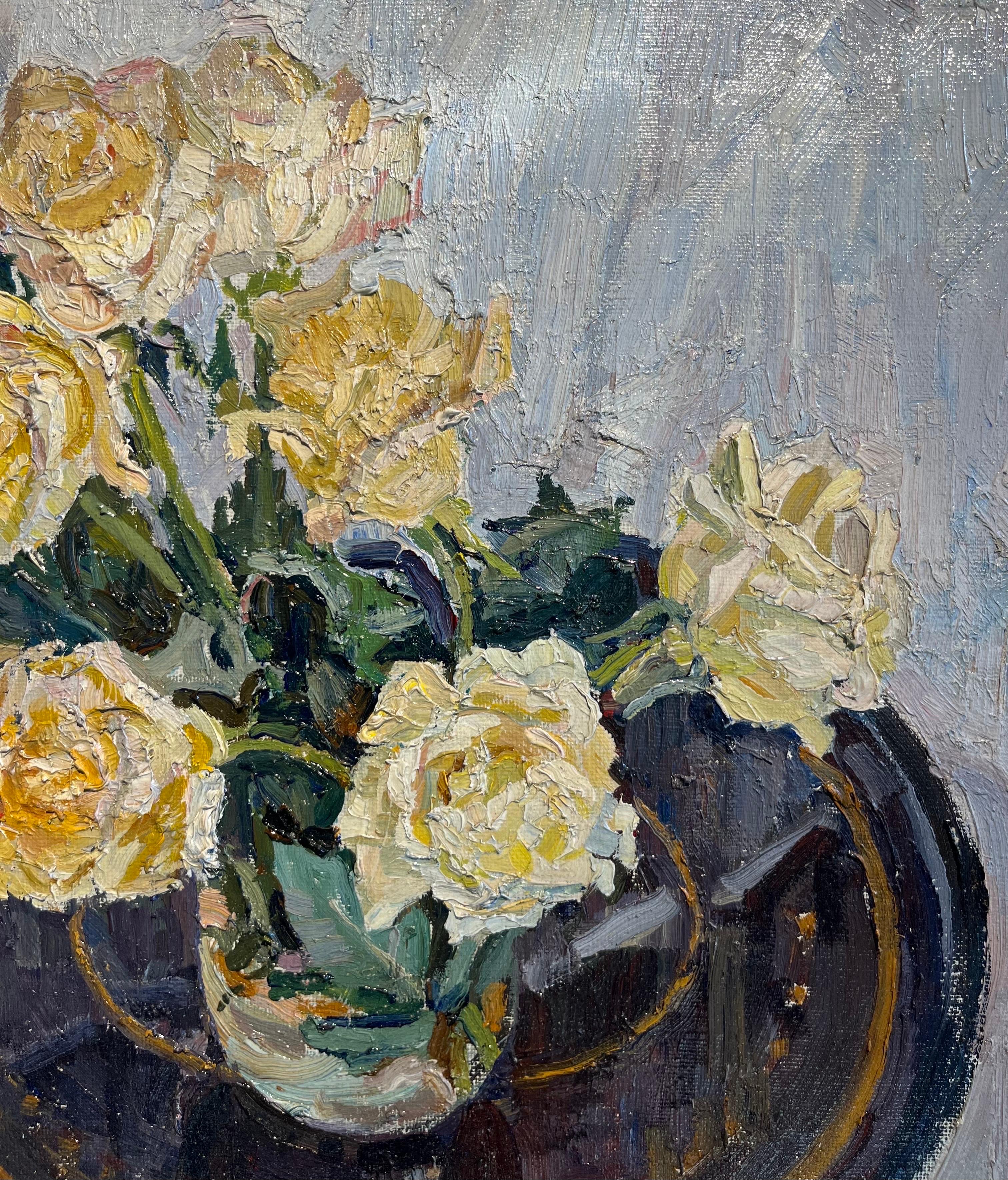 „Gelb-Rosen“, Öl, 1968  cm. 50 x 50 (Impressionismus), Painting, von Maya KOPITZEVA