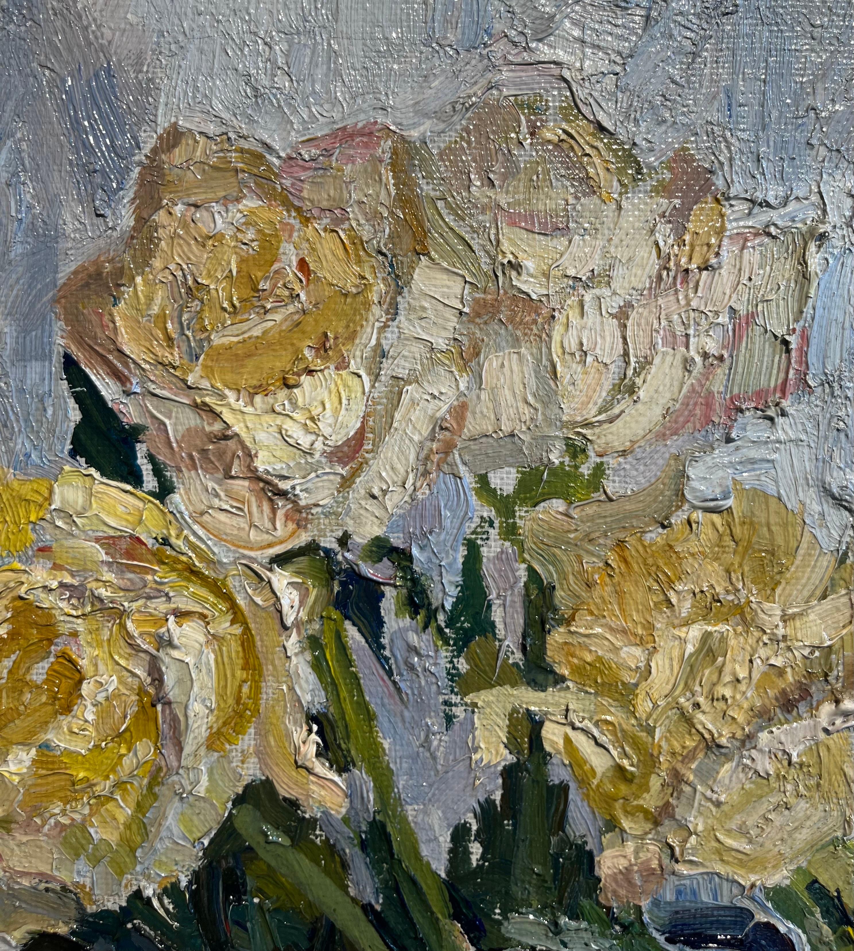 „Gelb-Rosen“, Öl, 1968  cm. 50 x 50 im Angebot 1
