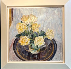 Vintage "Yellow roses" Oil 1968  cm. 50 x 50