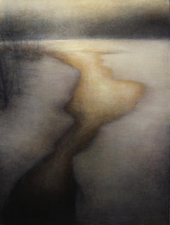 Anemia Oil Painting on Canvas Landscape River Golden Contemporary  In Stock
