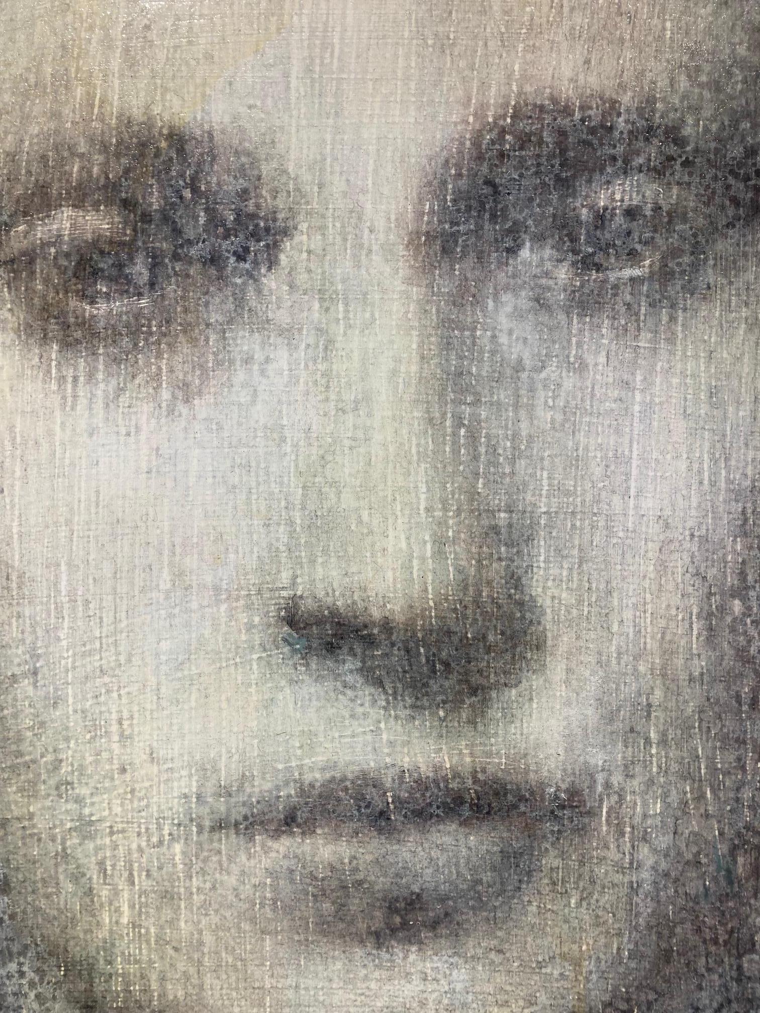 Interlude n 8  Peinture  l'huile sur panneau - Portrait de visage, en stock  - Gris Portrait Painting par Maya Kulenovic 