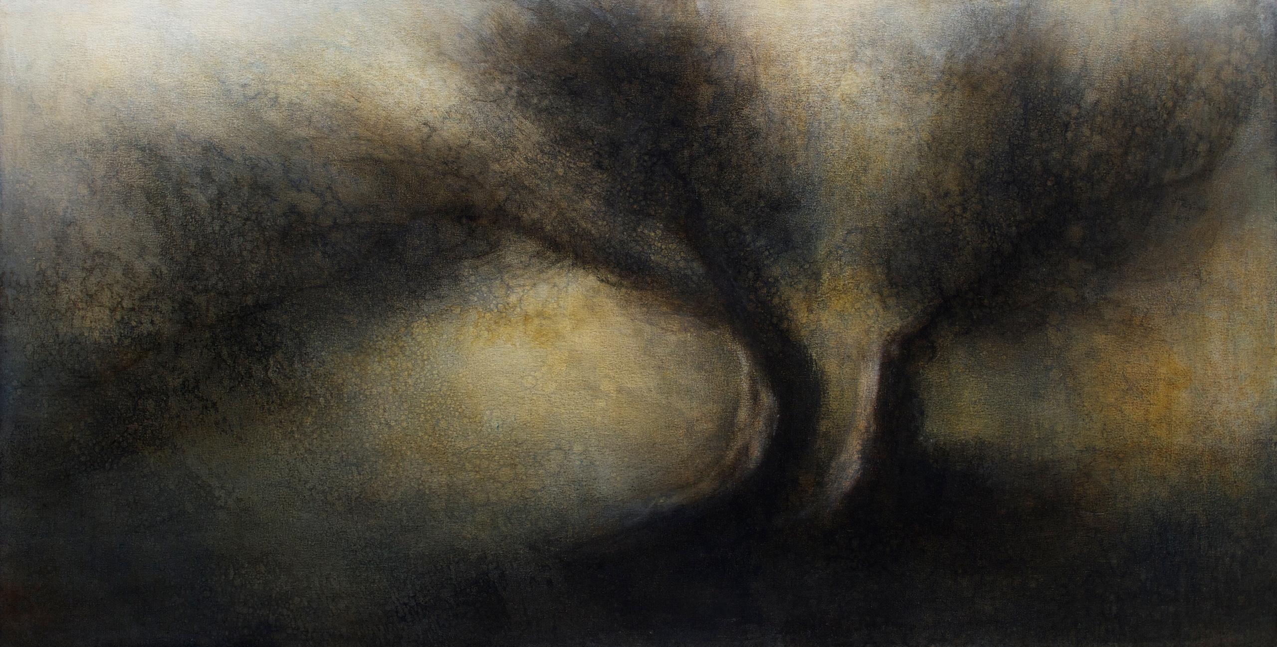 Landscape Painting Maya Kulenovic  - Orchard Shudder Peinture à l'huile sur toile Golden Contemporary Landscape En stock