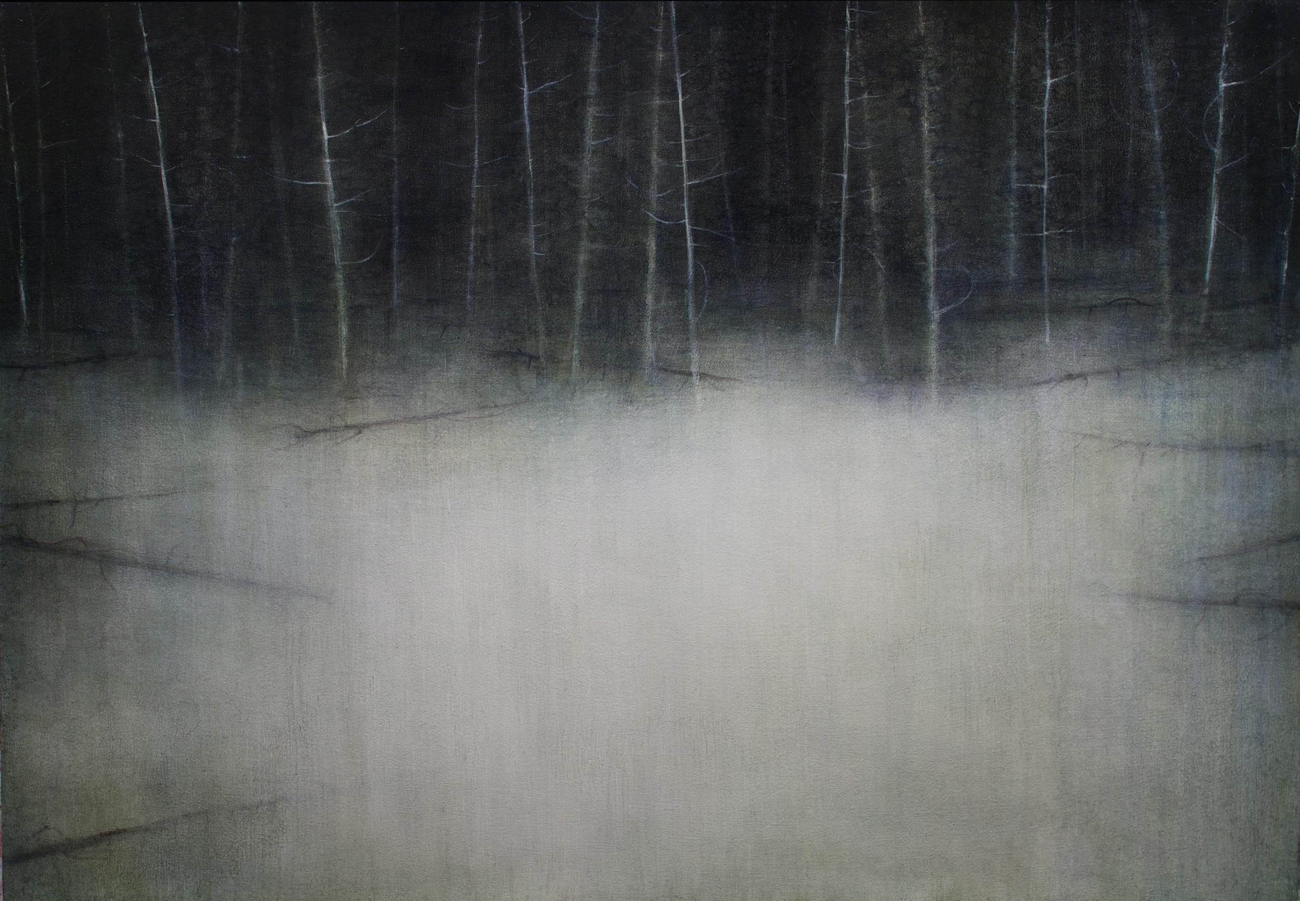 Landscape Painting Maya Kulenovic  - Loup Peinture à l'huile sur toile Paysage Woods Arbres Contemporain En stock