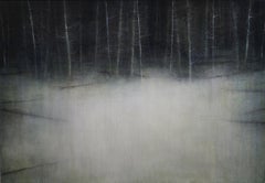 Wolf Oil Painting on Canvas Landscape Woods Trees Contemporary In Stock
