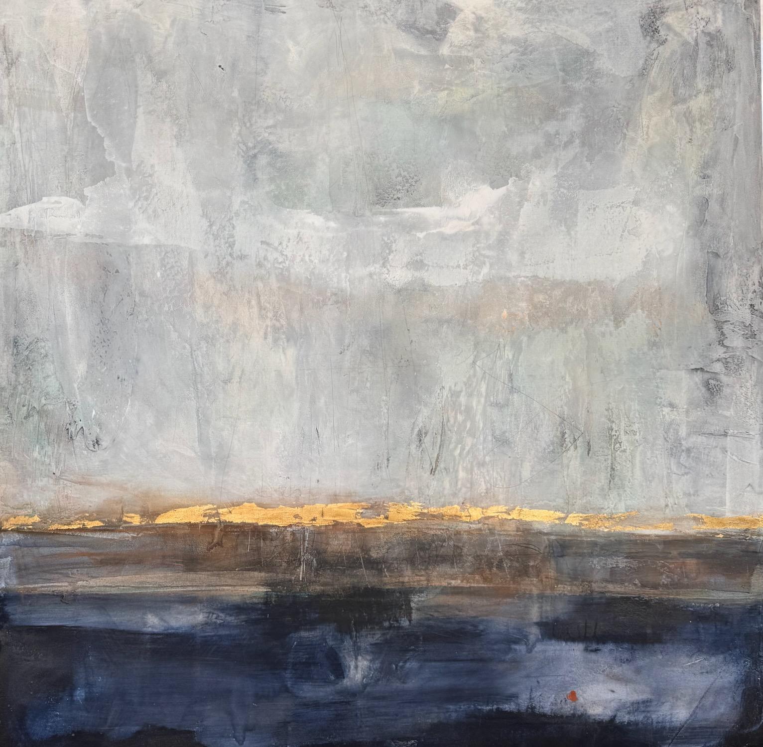 Orizzonte d'oro, Pittura astratta - Landscape Painting Grigio di Maya Malioutina