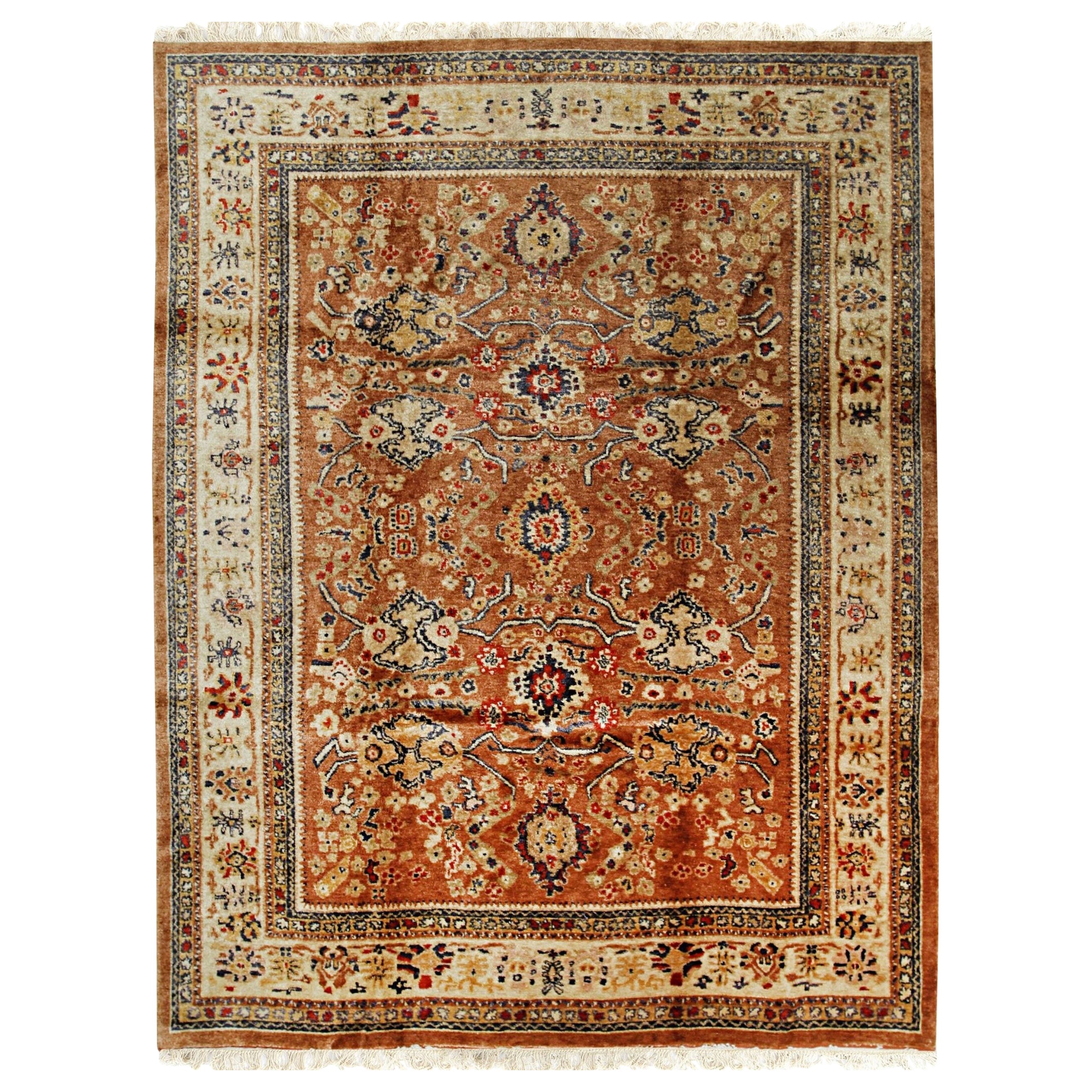 Maya Mohair Oushak Brown Hand-Knotted Rug Carpet with Allover Floral Design