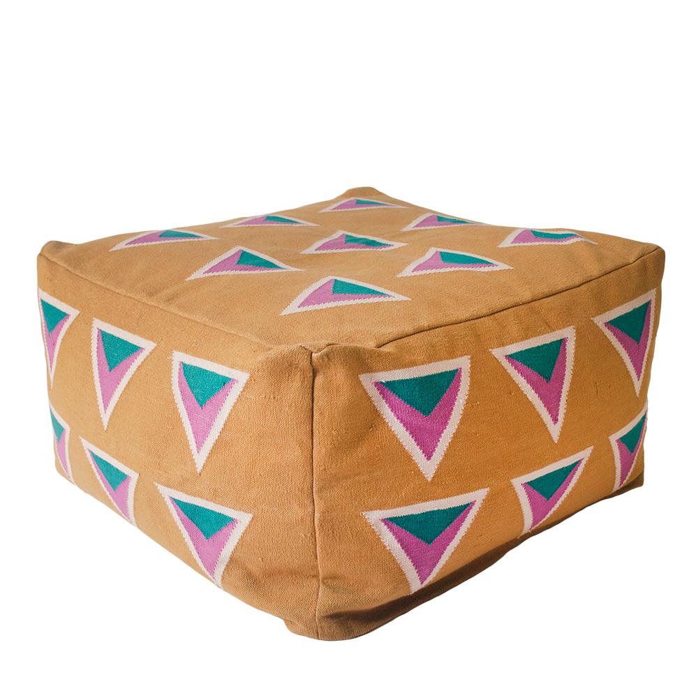 This geometric pouf has been ethically hand woven by artisans in Rajasthan, India, using a traditional weaving technique that is native to this region.

The purchase of this handcrafted pouf helps to support the artisans and preserve their
