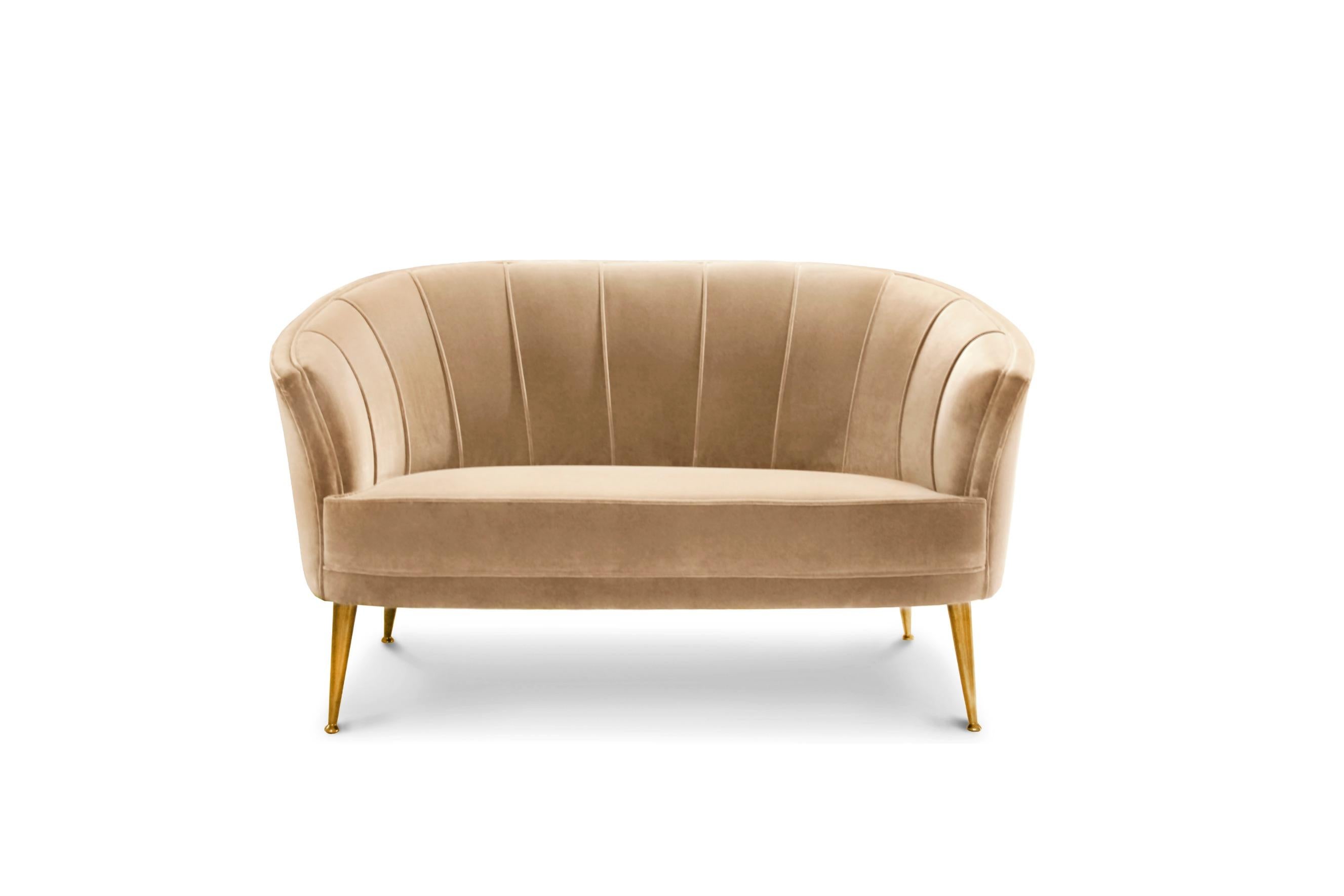 Maya Sofa and Loveseat in Cotton Velvet and Matte Aged Brass Legs by Brabbu In New Condition For Sale In New York, NY