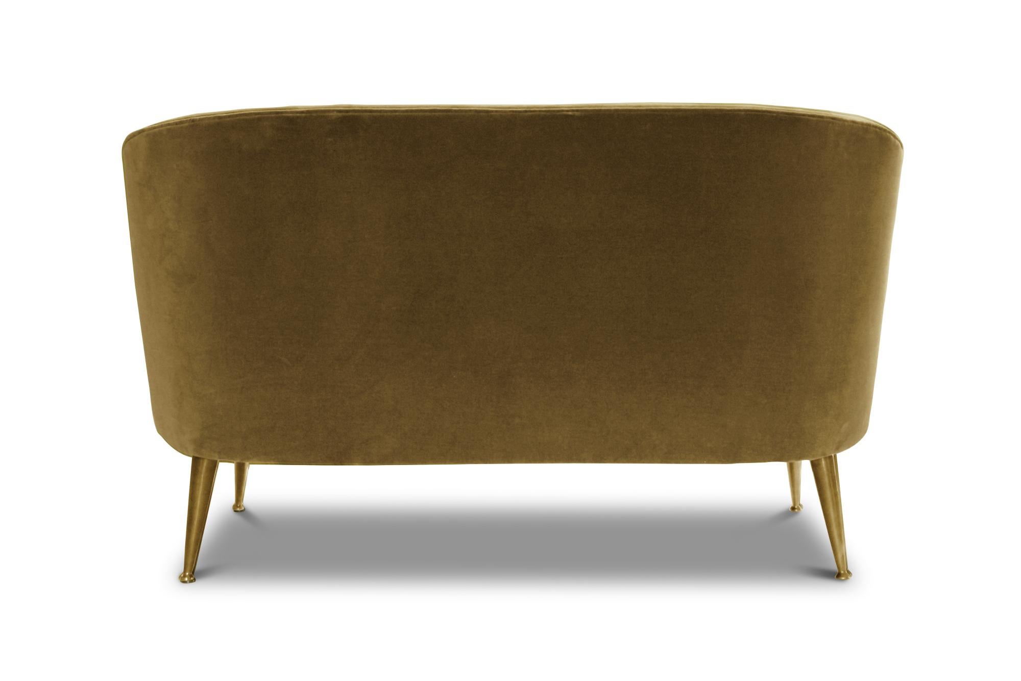 Maya Sofa and Loveseat in Cotton Velvet and Matte Aged Brass Legs by Brabbu For Sale 2